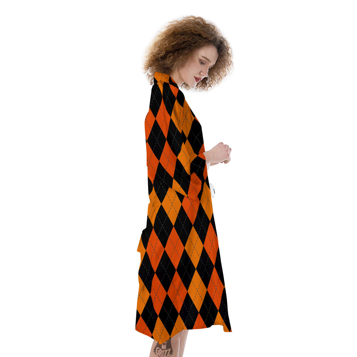 Argyle Black And Orange Print Pattern Kimono-grizzshop