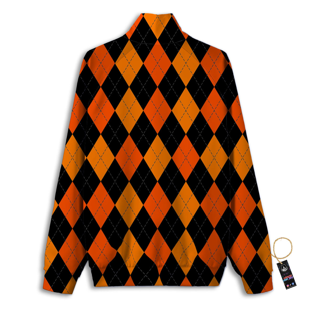 Argyle Black And Orange Print Pattern Track Jacket-grizzshop