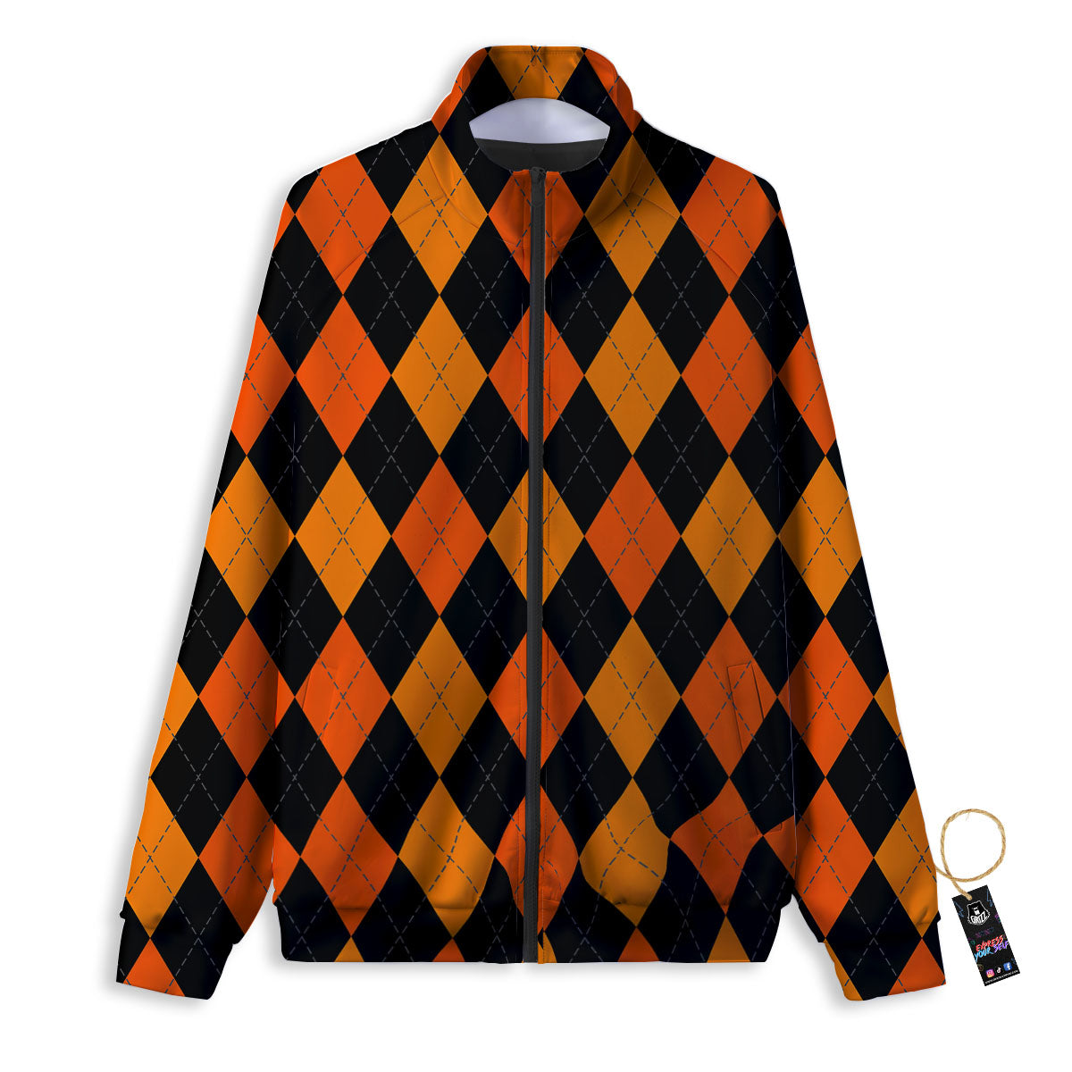 Argyle Black And Orange Print Pattern Track Jacket-grizzshop