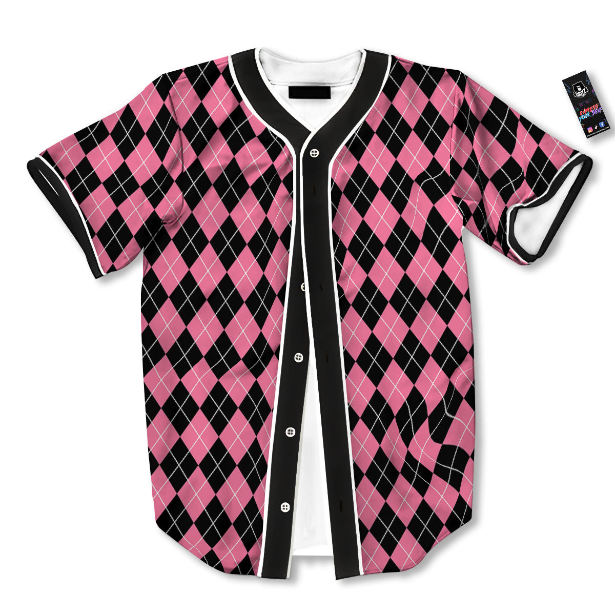 Argyle Black And Pink Print Pattern Baseball Jersey-grizzshop