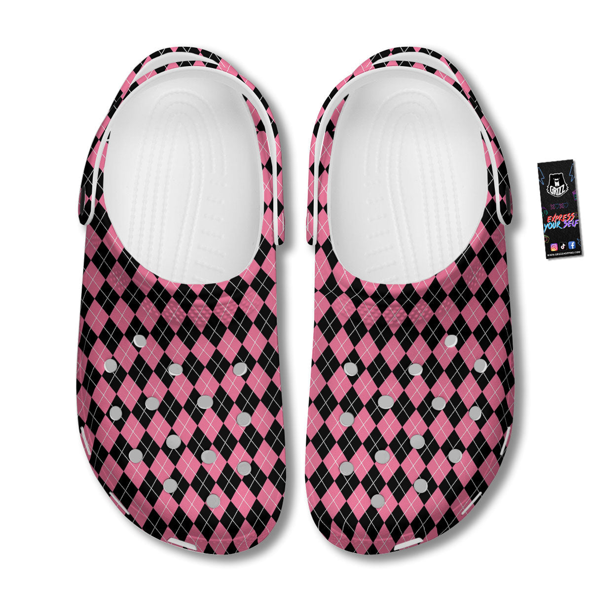 Argyle Black And Pink Print Pattern Clog-grizzshop