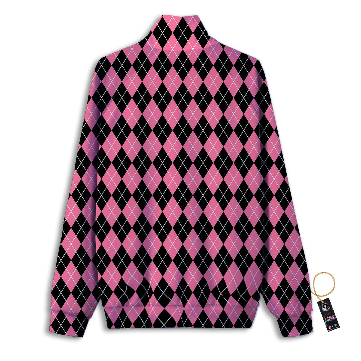 Argyle Black And Pink Print Pattern Track Jacket-grizzshop