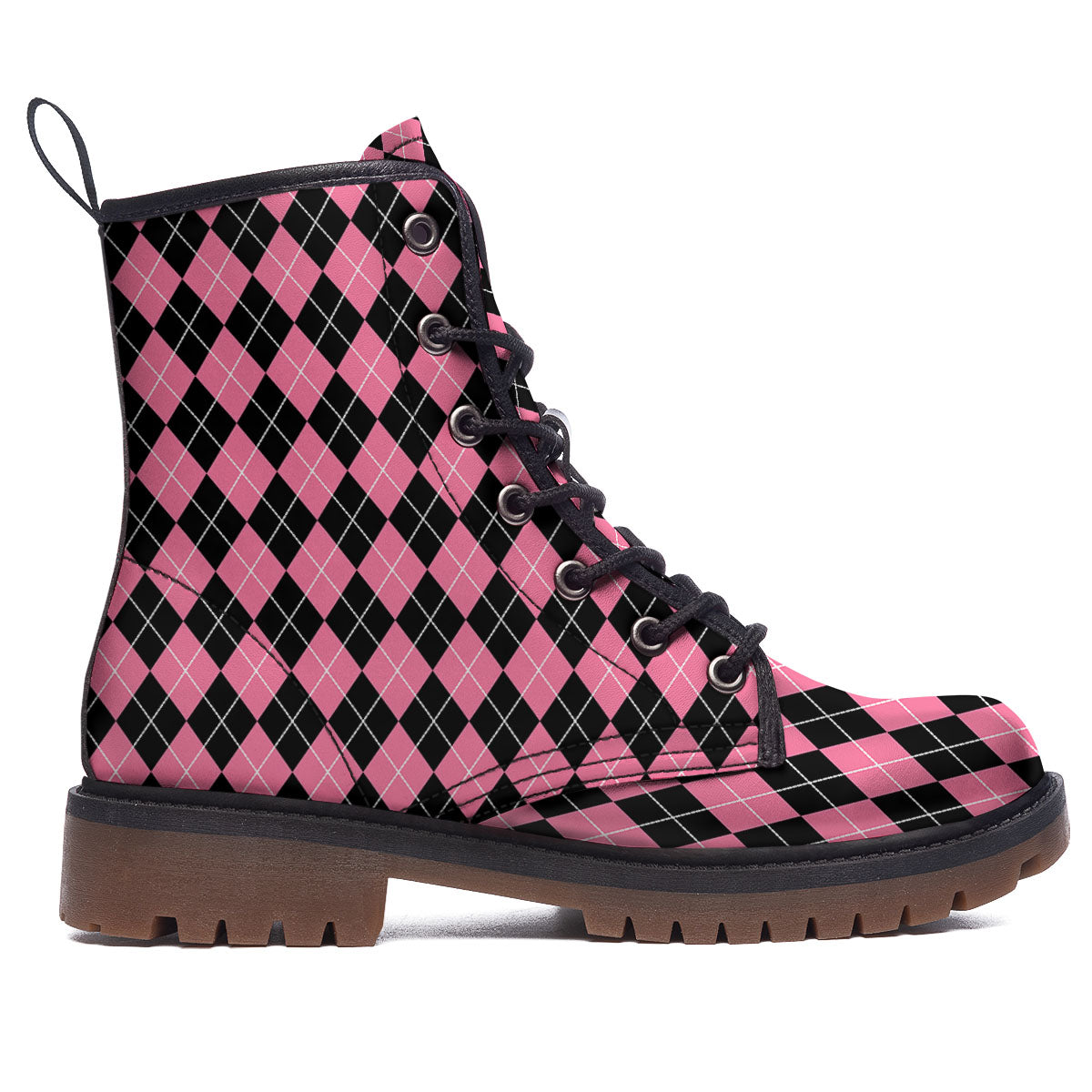 Argyle Black And Pink Print Pattern Work Boots-grizzshop