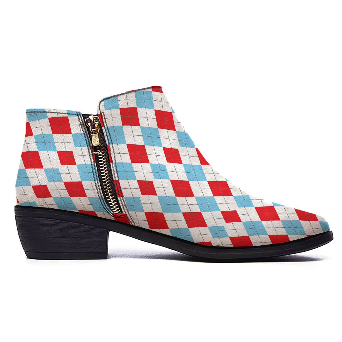 Argyle Blue And Red Print Pattern Ankle Boots-grizzshop