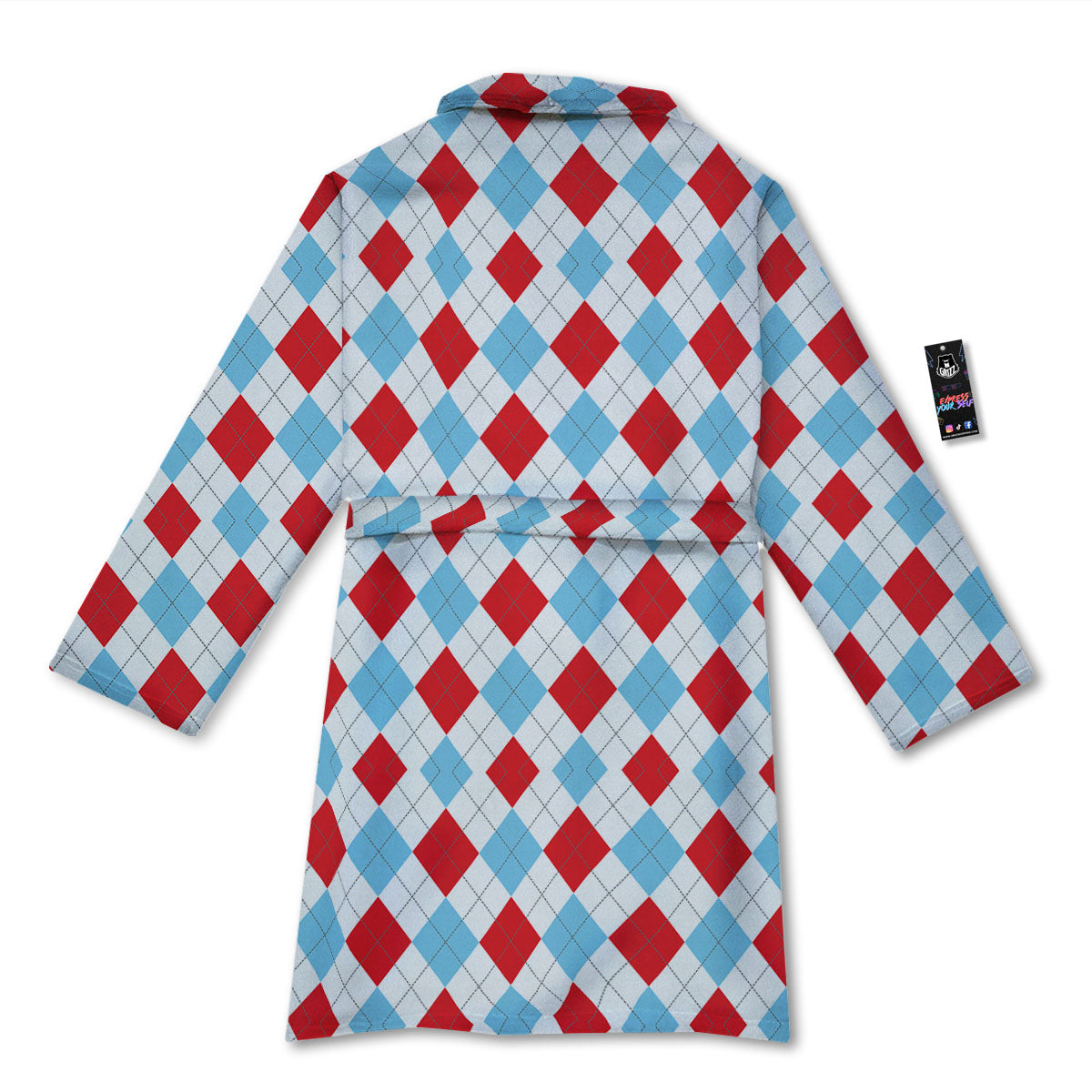 Argyle Blue And Red Print Pattern Bathrobe-grizzshop