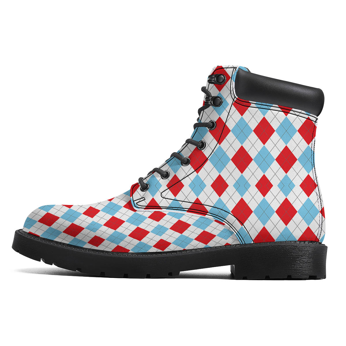 Argyle Blue And Red Print Pattern Boots-grizzshop