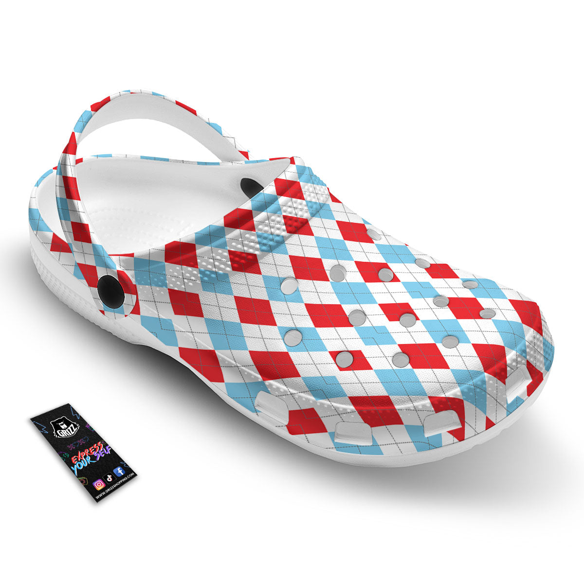 Argyle Blue And Red Print Pattern Clog-grizzshop
