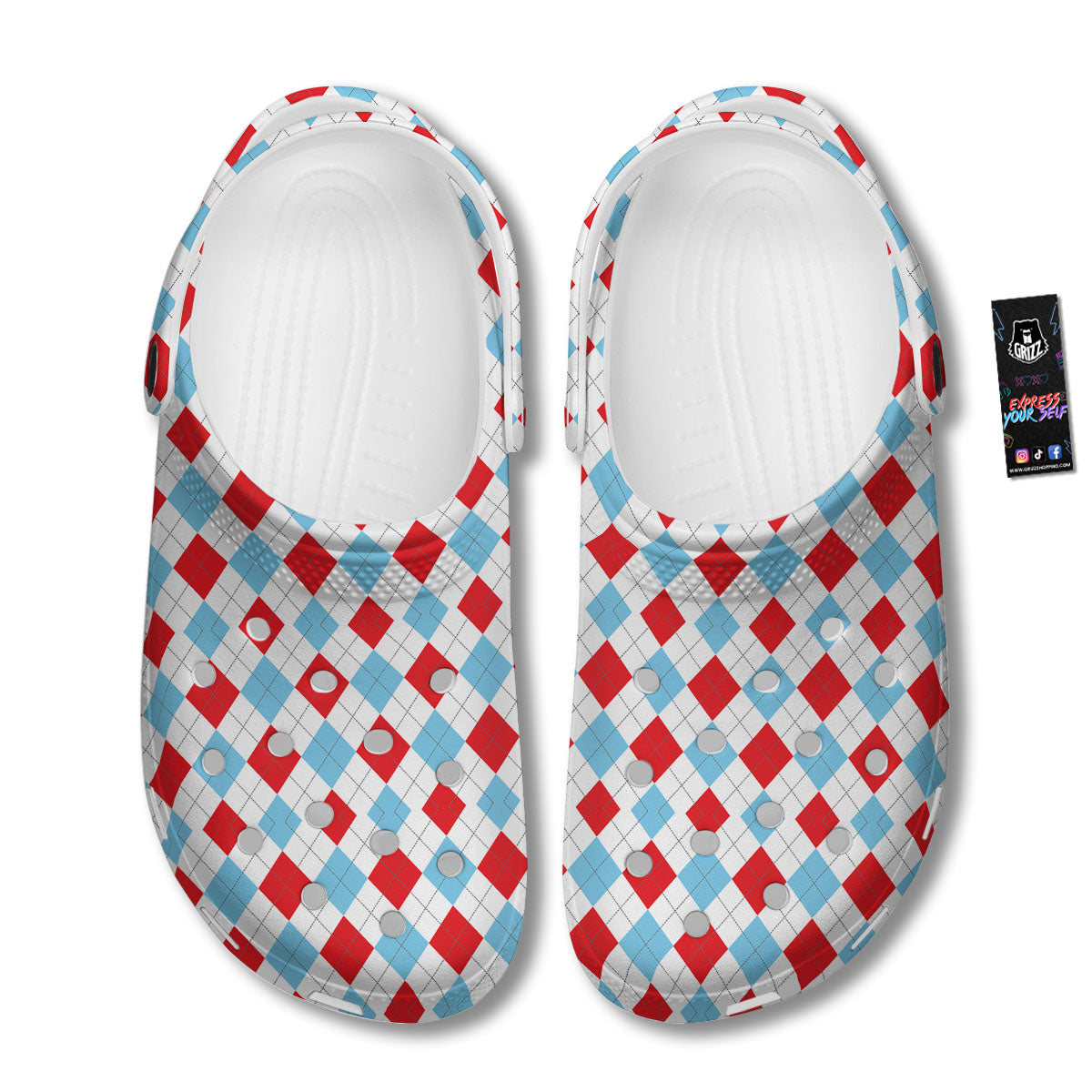 Argyle Blue And Red Print Pattern Clog-grizzshop