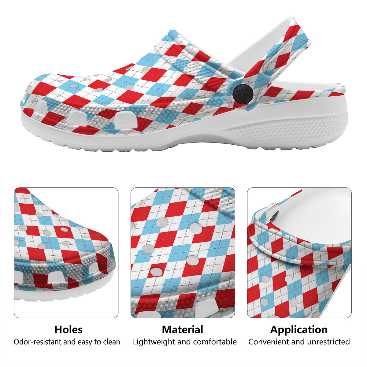 Argyle Blue And Red Print Pattern Clog-grizzshop