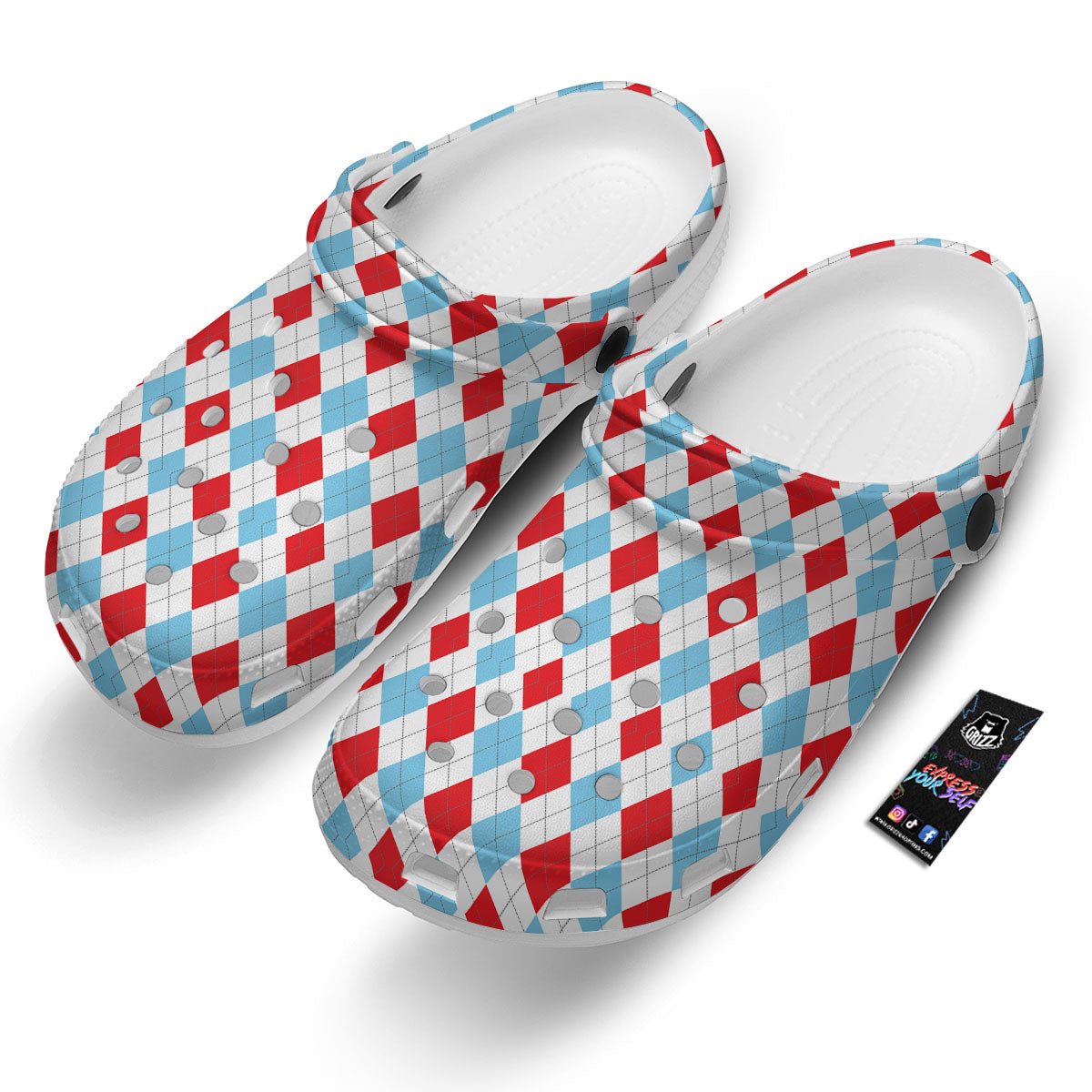 Argyle Blue And Red Print Pattern Clog-grizzshop