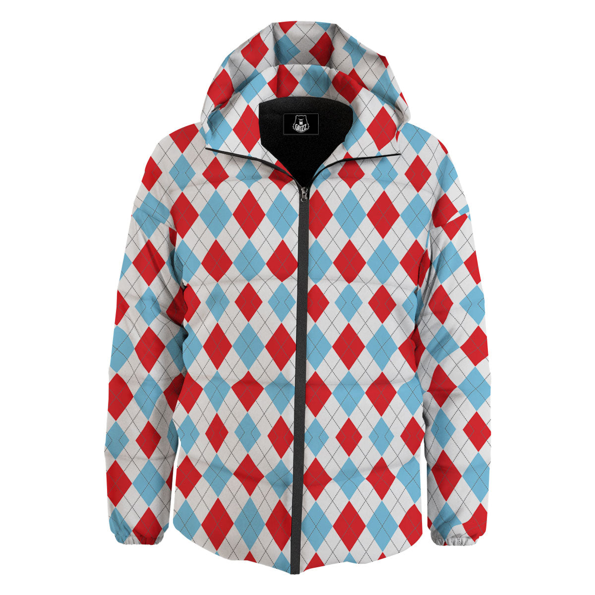 Argyle Blue And Red Print Pattern Down Jacket-grizzshop