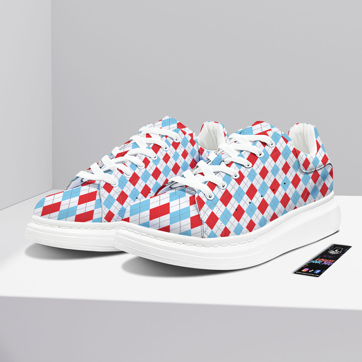 Argyle Blue And Red Print Pattern Platform Shoes-grizzshop