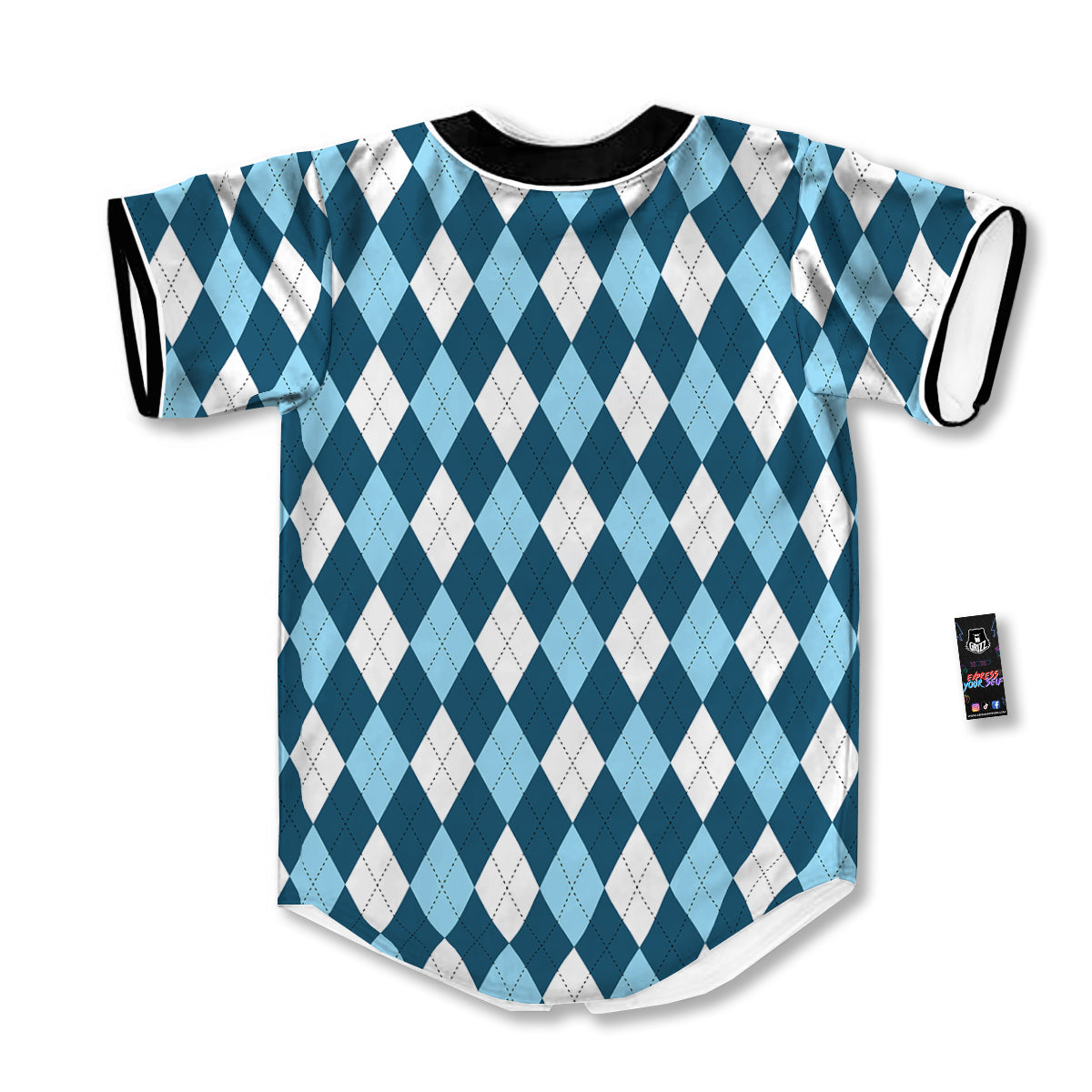 Argyle Blue And White Print Pattern Baseball Jersey-grizzshop