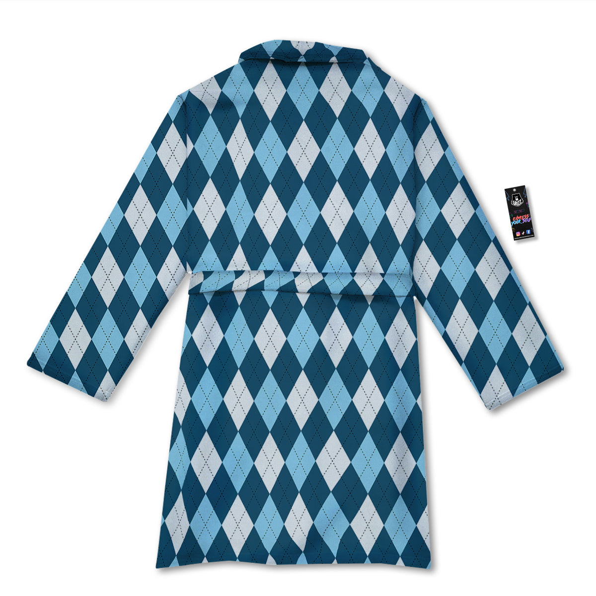 Argyle Blue And White Print Pattern Bathrobe-grizzshop