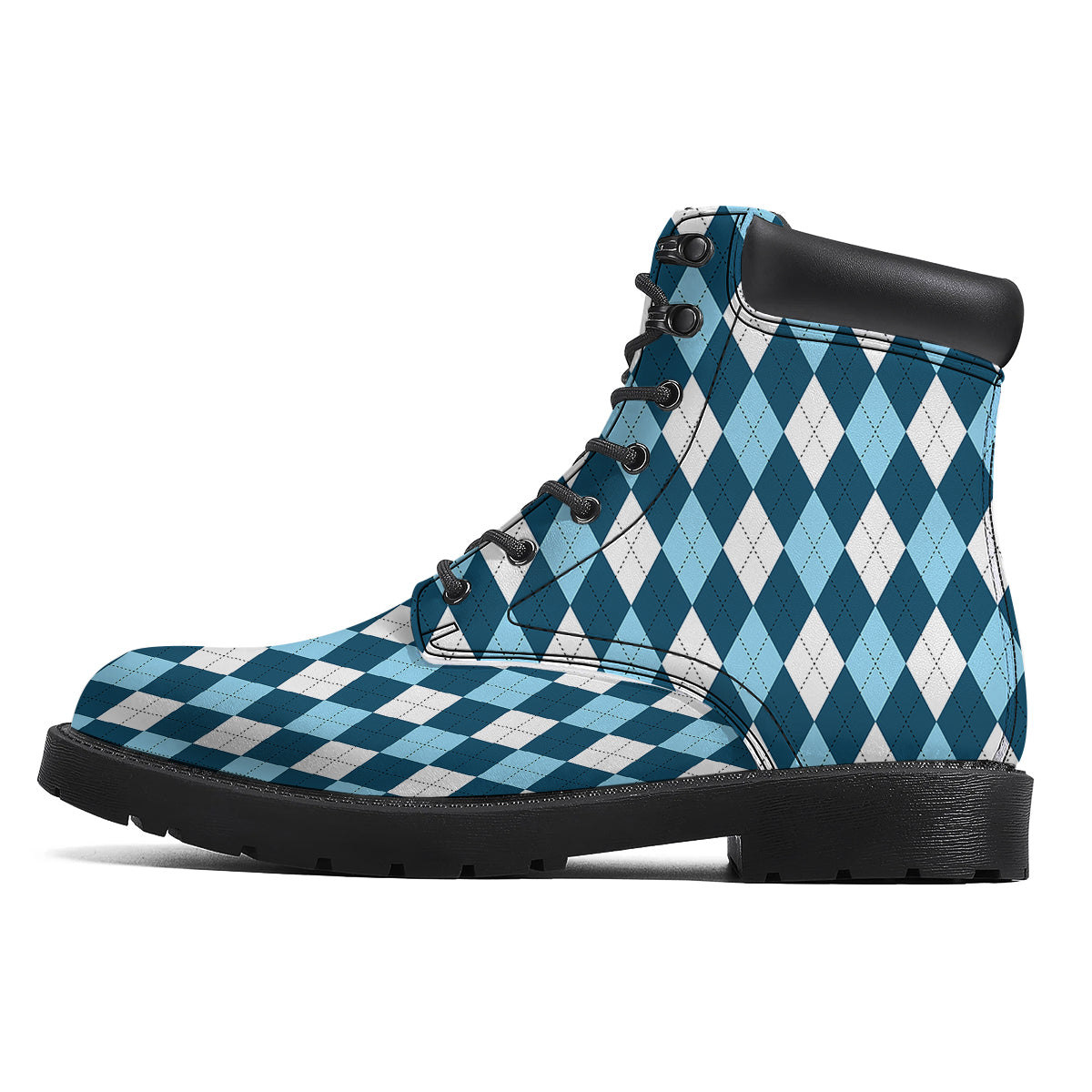 Argyle Blue And White Print Pattern Boots-grizzshop