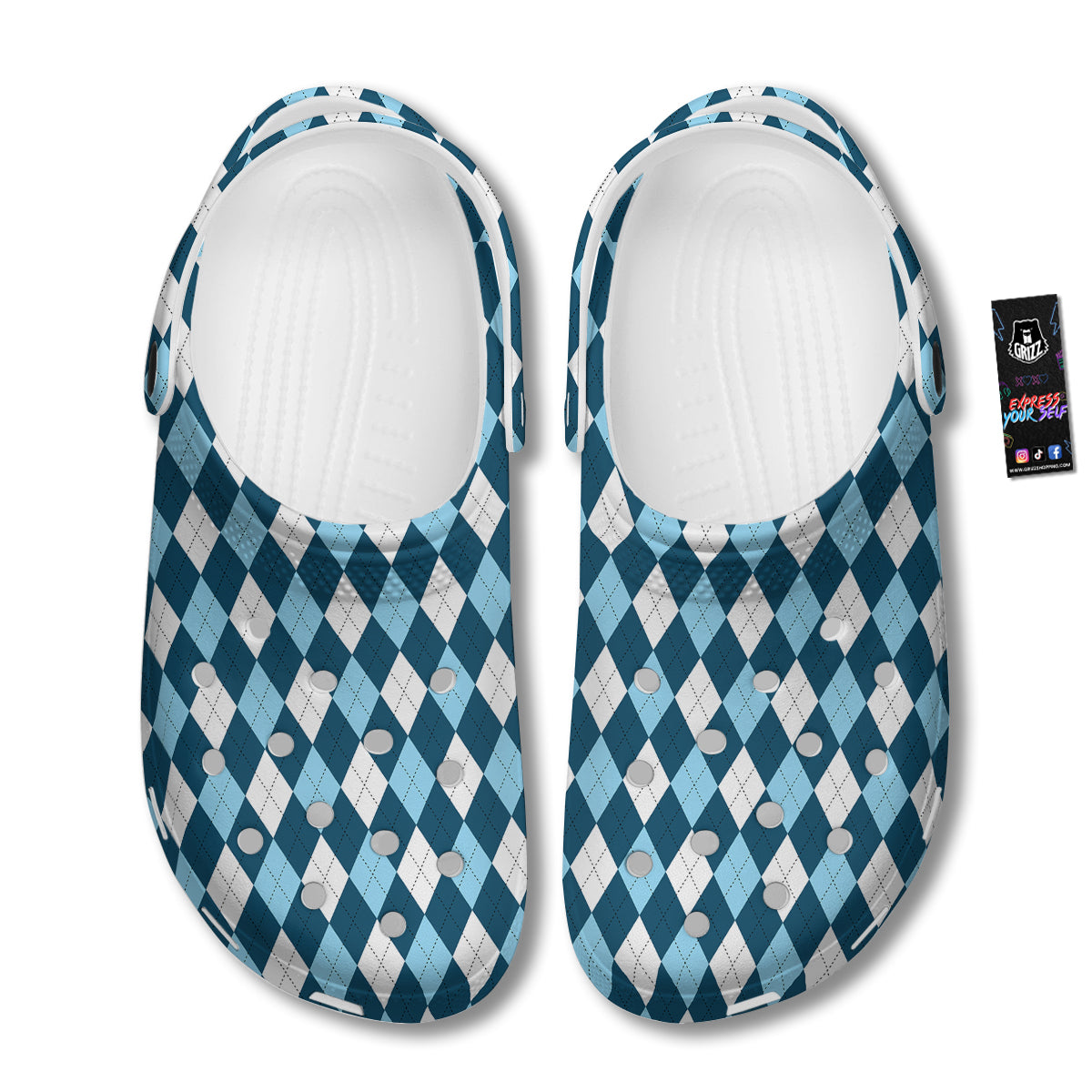 Argyle Blue And White Print Pattern Clog-grizzshop