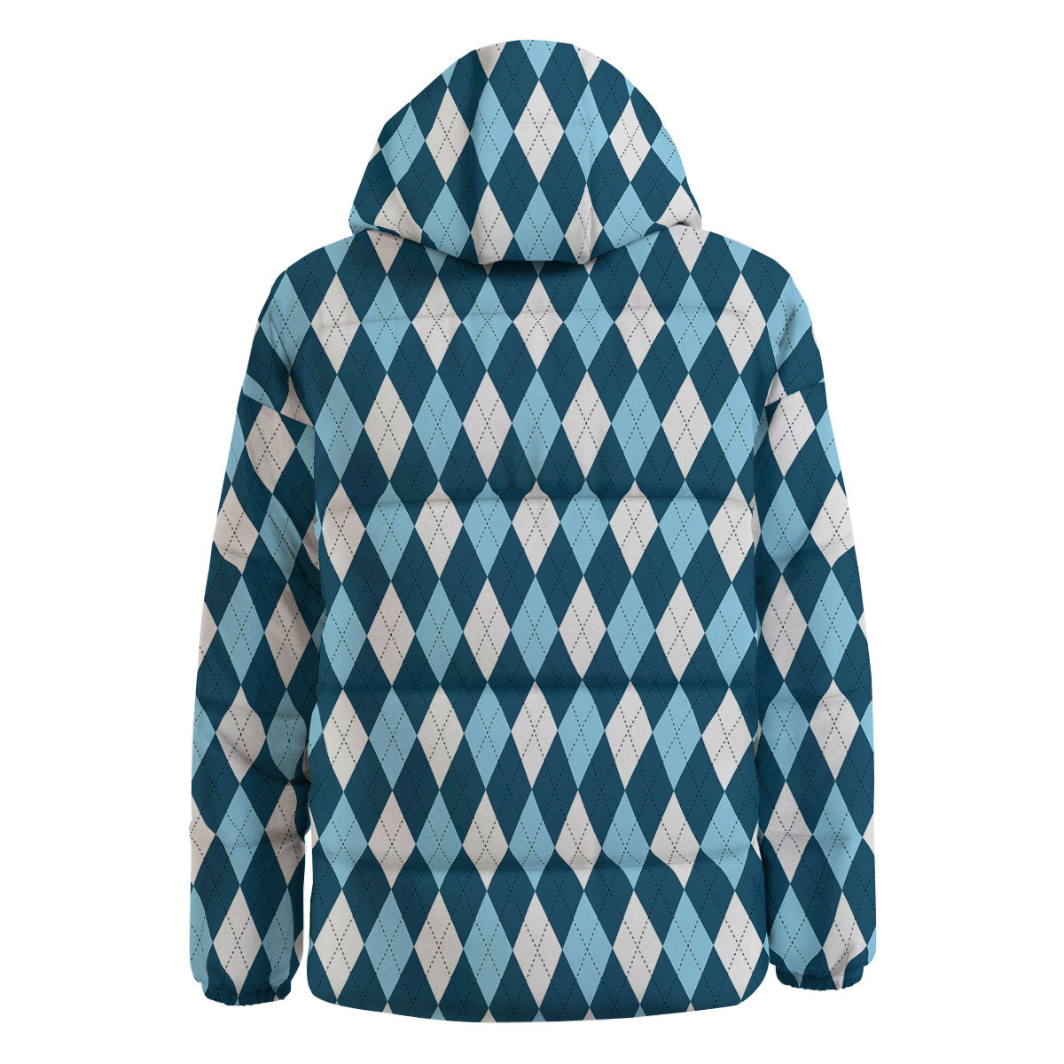 Argyle Blue And White Print Pattern Down Jacket-grizzshop