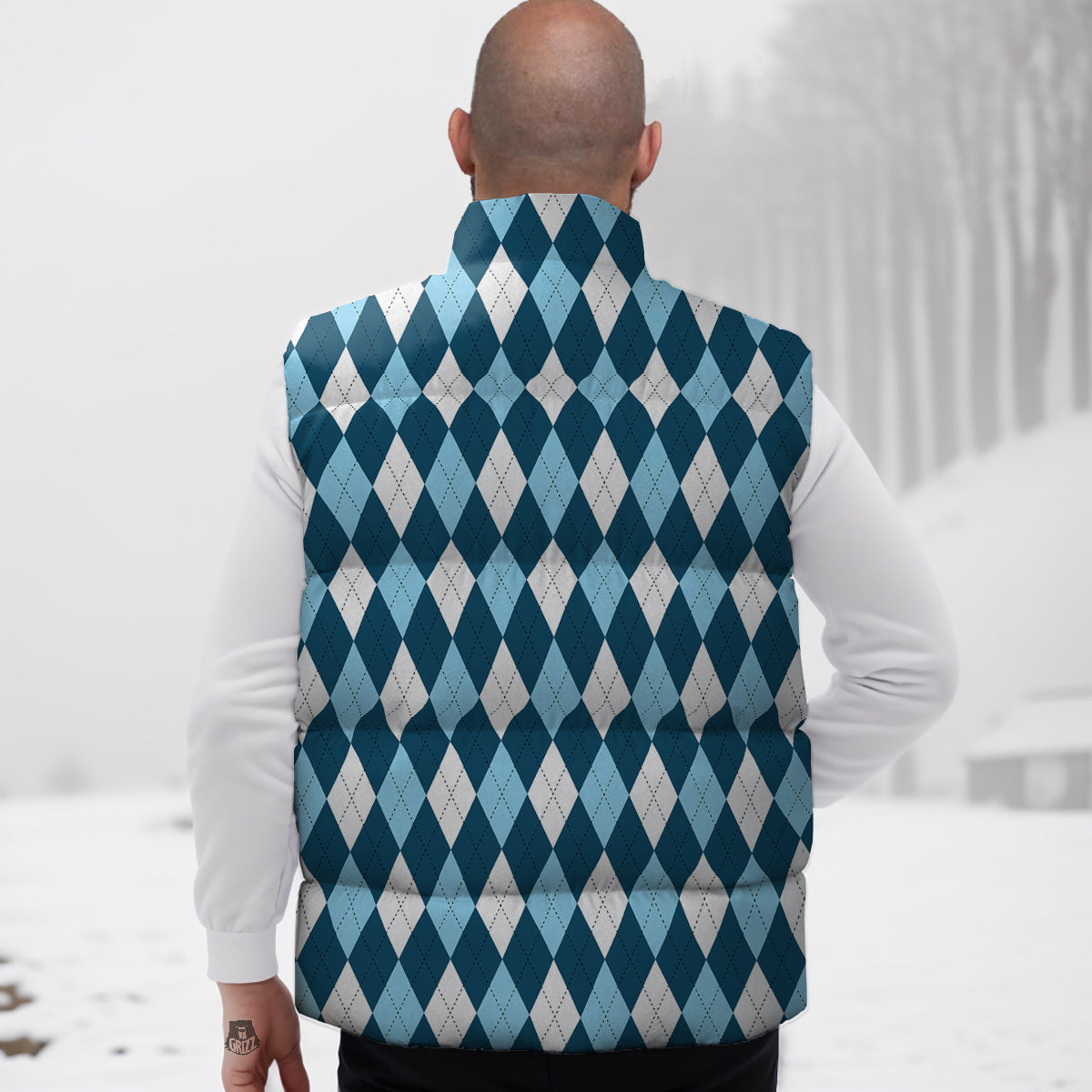 Argyle Blue And White Print Pattern Down Vest-grizzshop