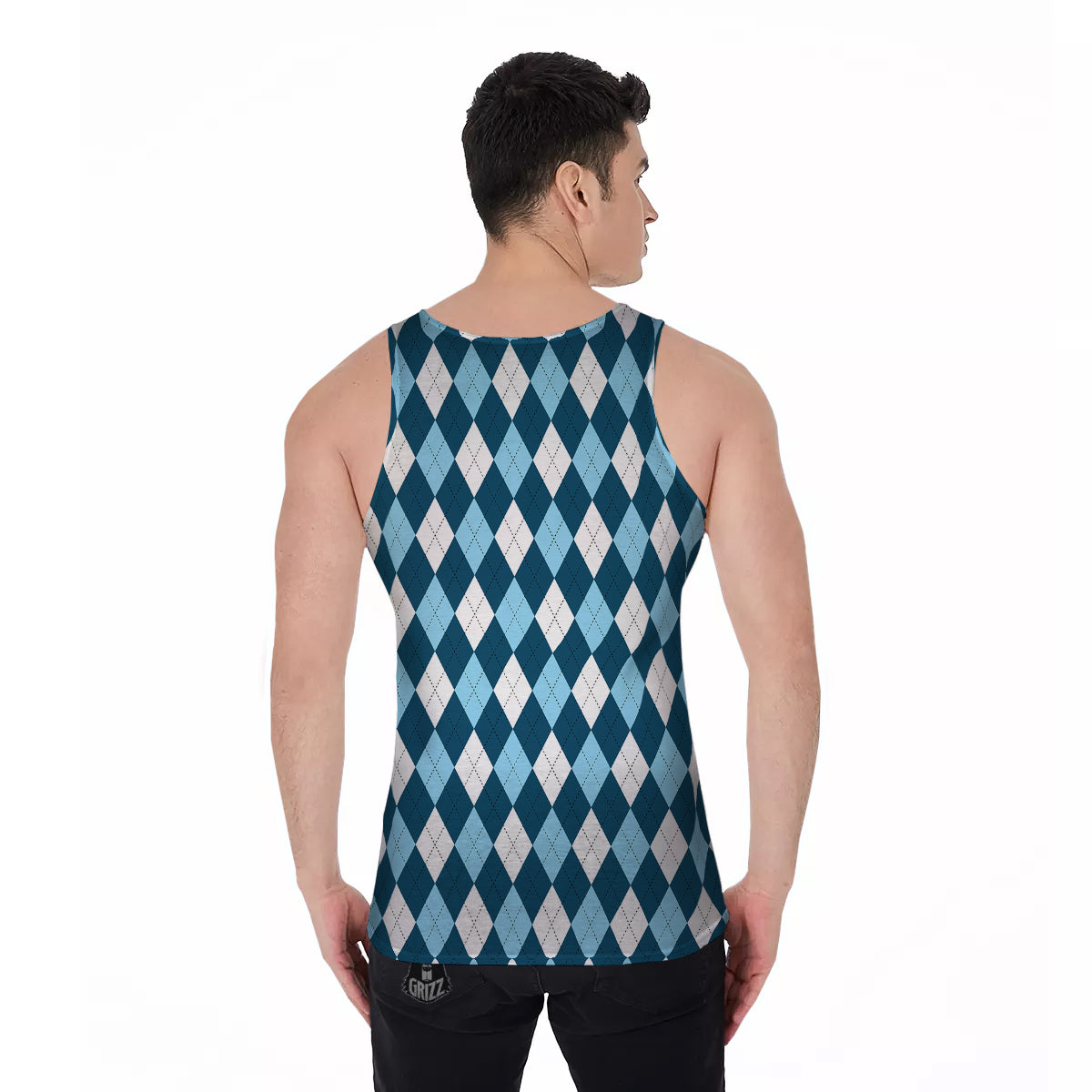 Argyle Blue And White Print Pattern Men's Tank Top-grizzshop
