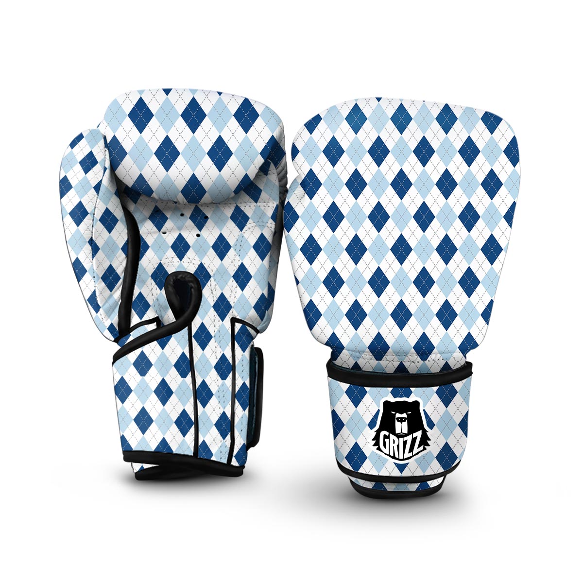 Argyle Blue Pattern Print Boxing Gloves-grizzshop