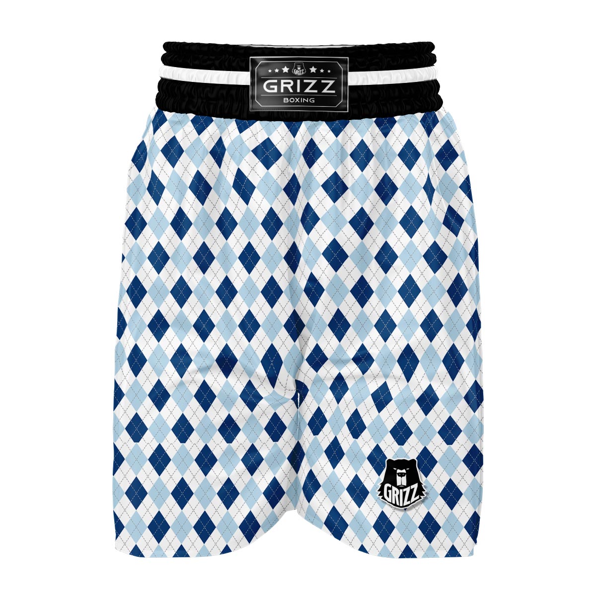 Argyle Blue Pattern Print Boxing Shorts-grizzshop