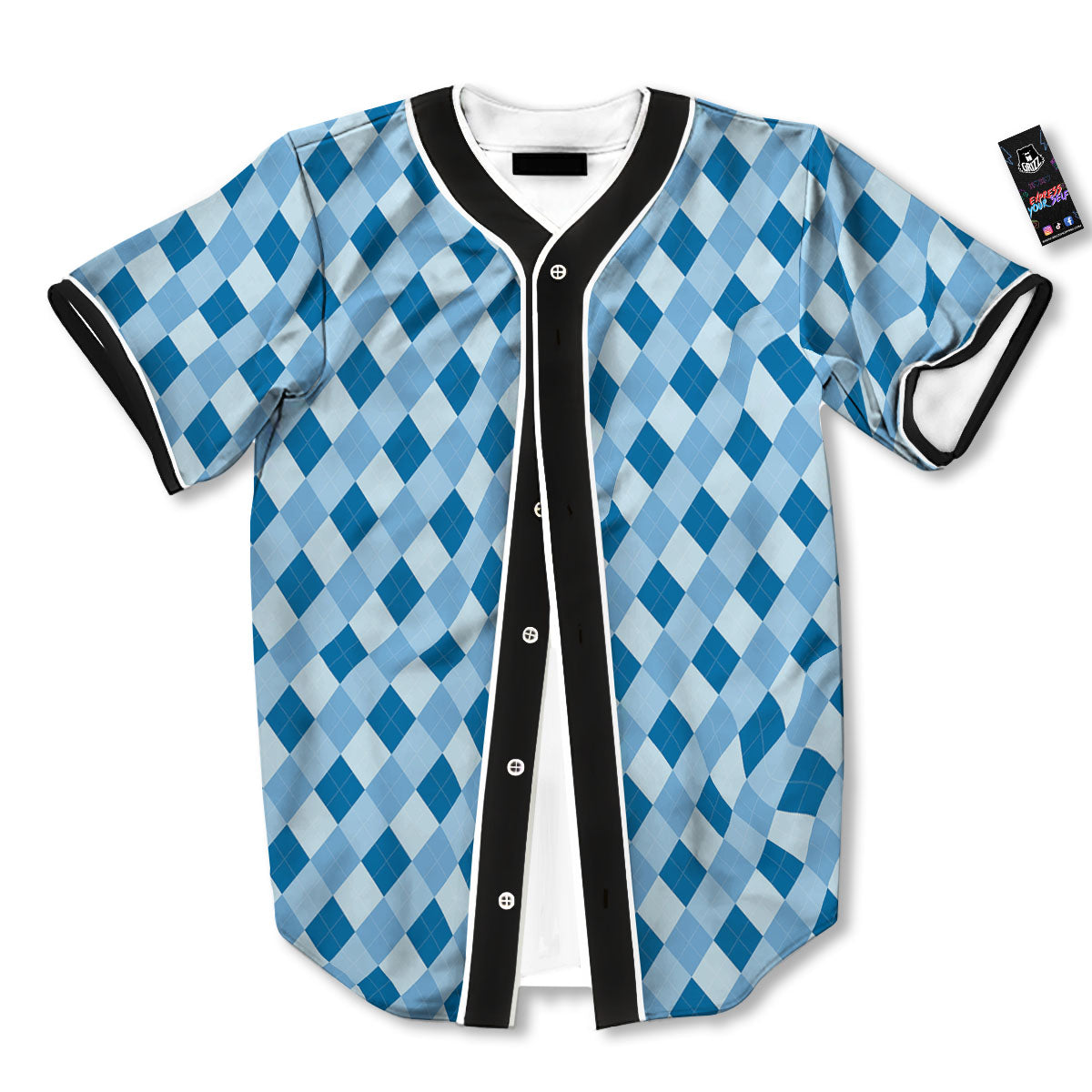 Argyle Blue Print Pattern Baseball Jersey-grizzshop