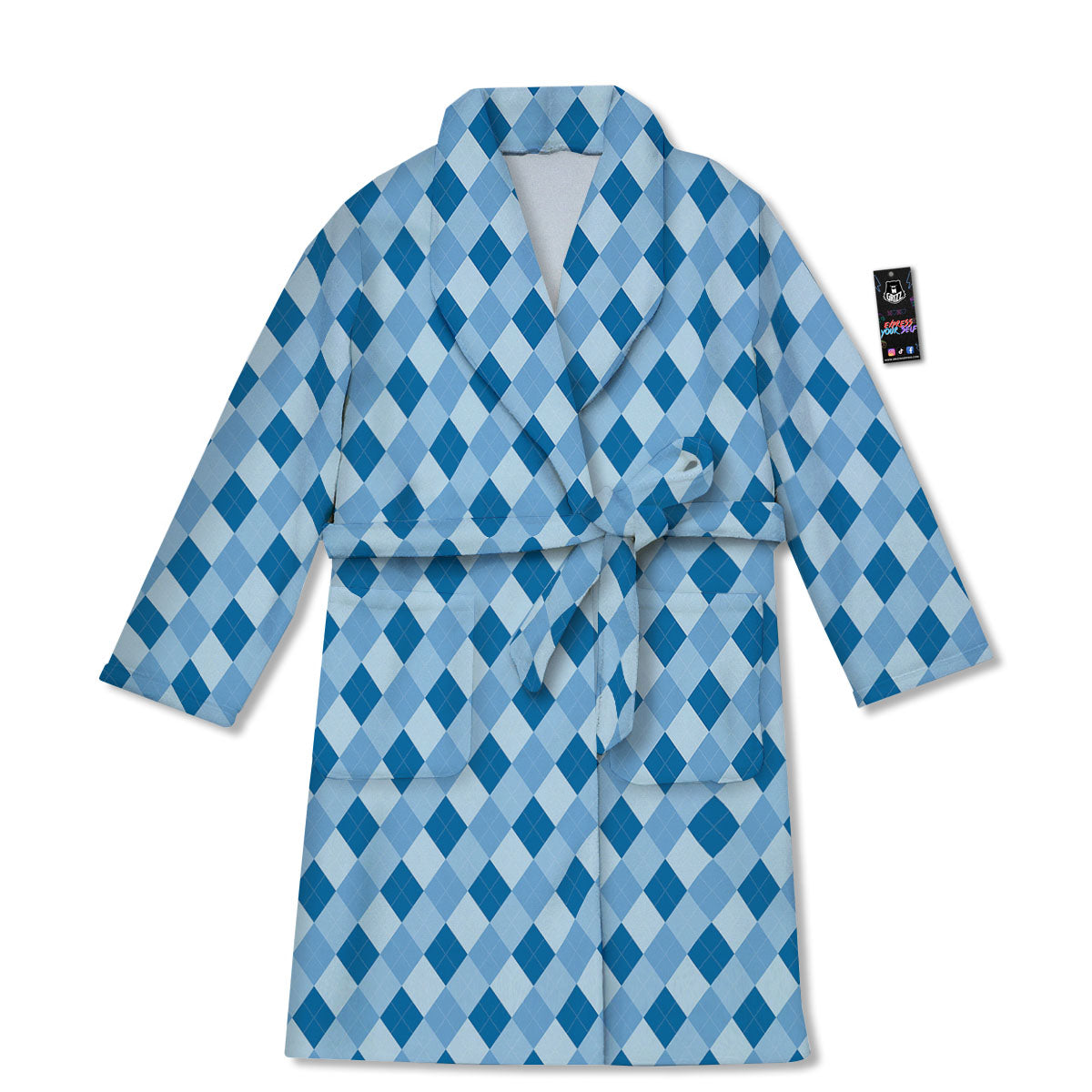 Argyle Blue Print Pattern Bathrobe-grizzshop