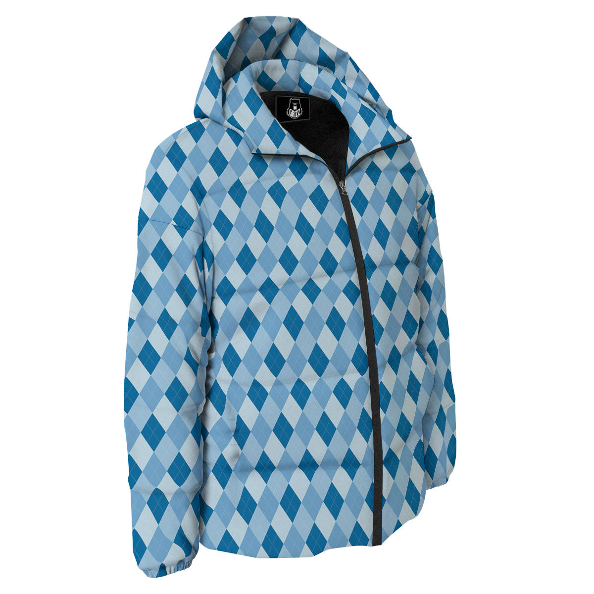 Argyle Blue Print Pattern Down Jacket-grizzshop
