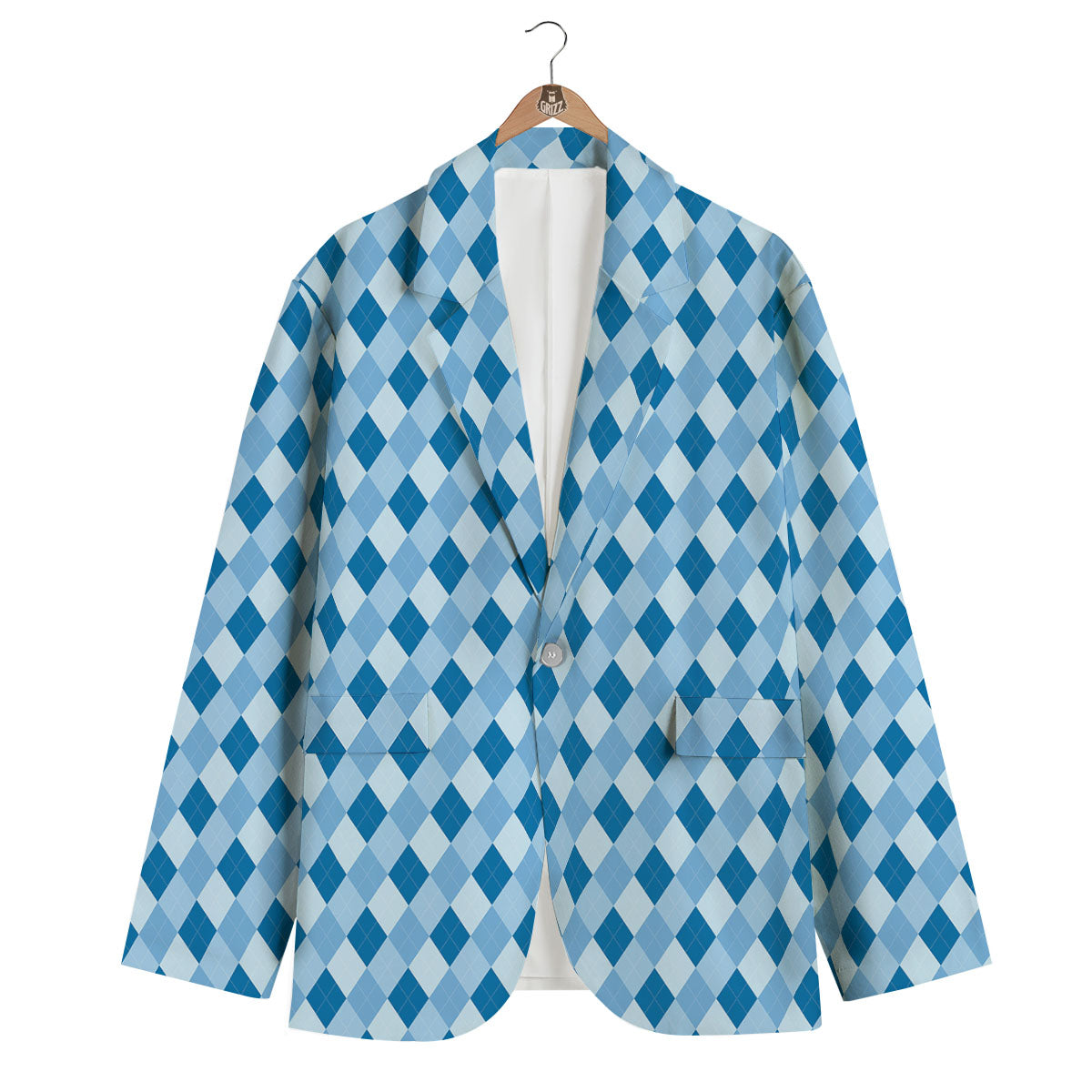 Argyle Blue Print Pattern Men's Blazer-grizzshop