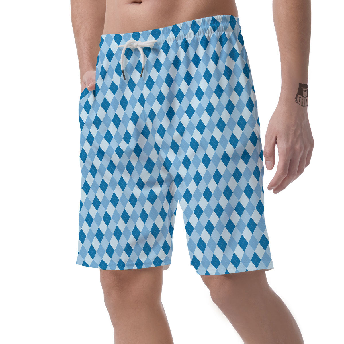 Argyle Blue Print Pattern Men's Shorts-grizzshop