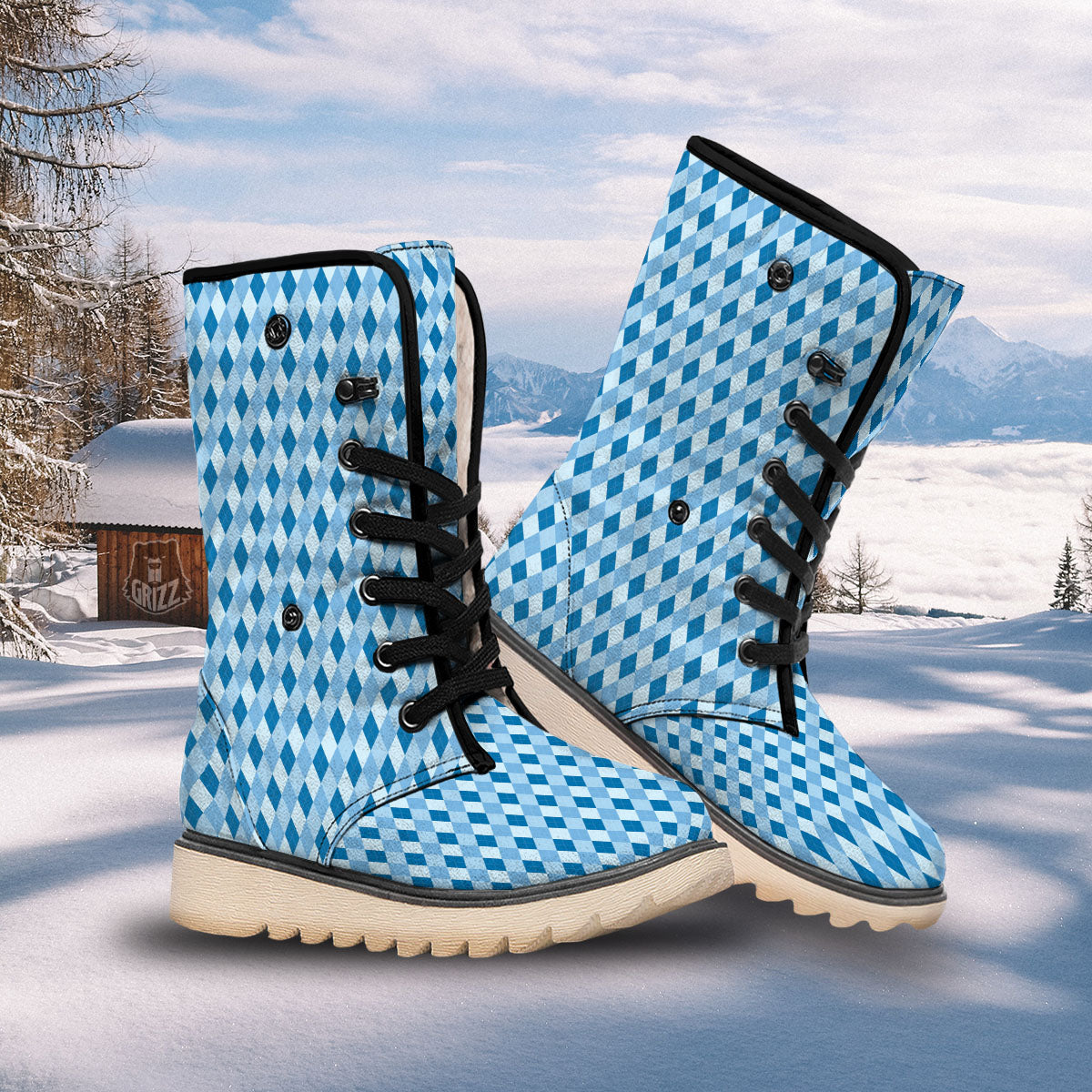 Argyle Blue Print Pattern Snow Boots-grizzshop