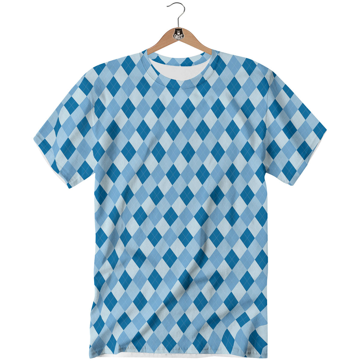 Argyle Blue Print Pattern T-Shirt-grizzshop