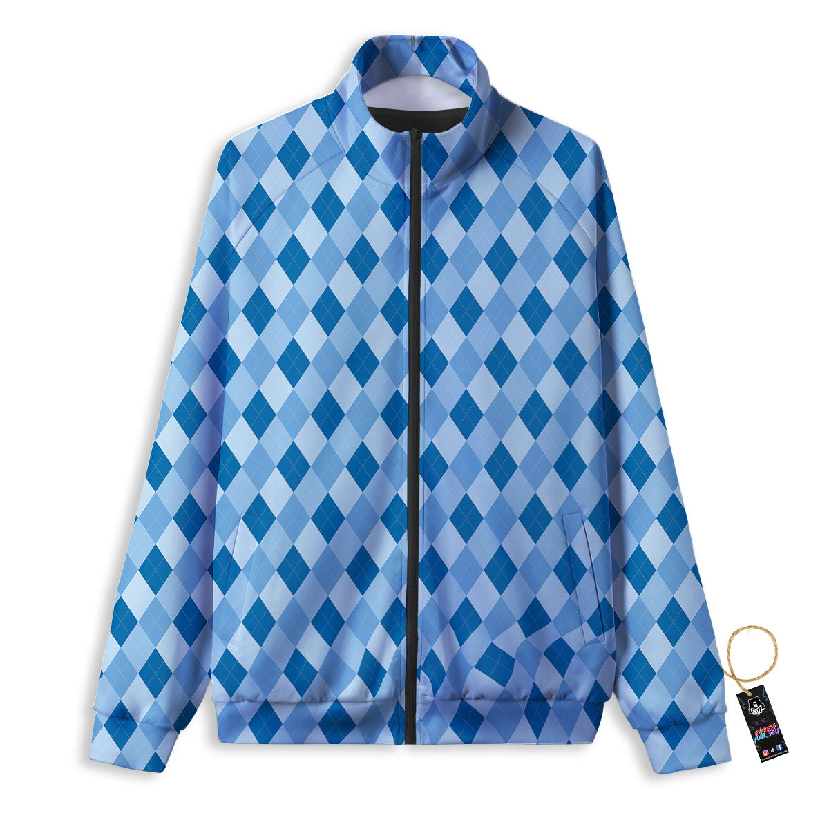 Argyle Blue Print Pattern Track Jacket-grizzshop