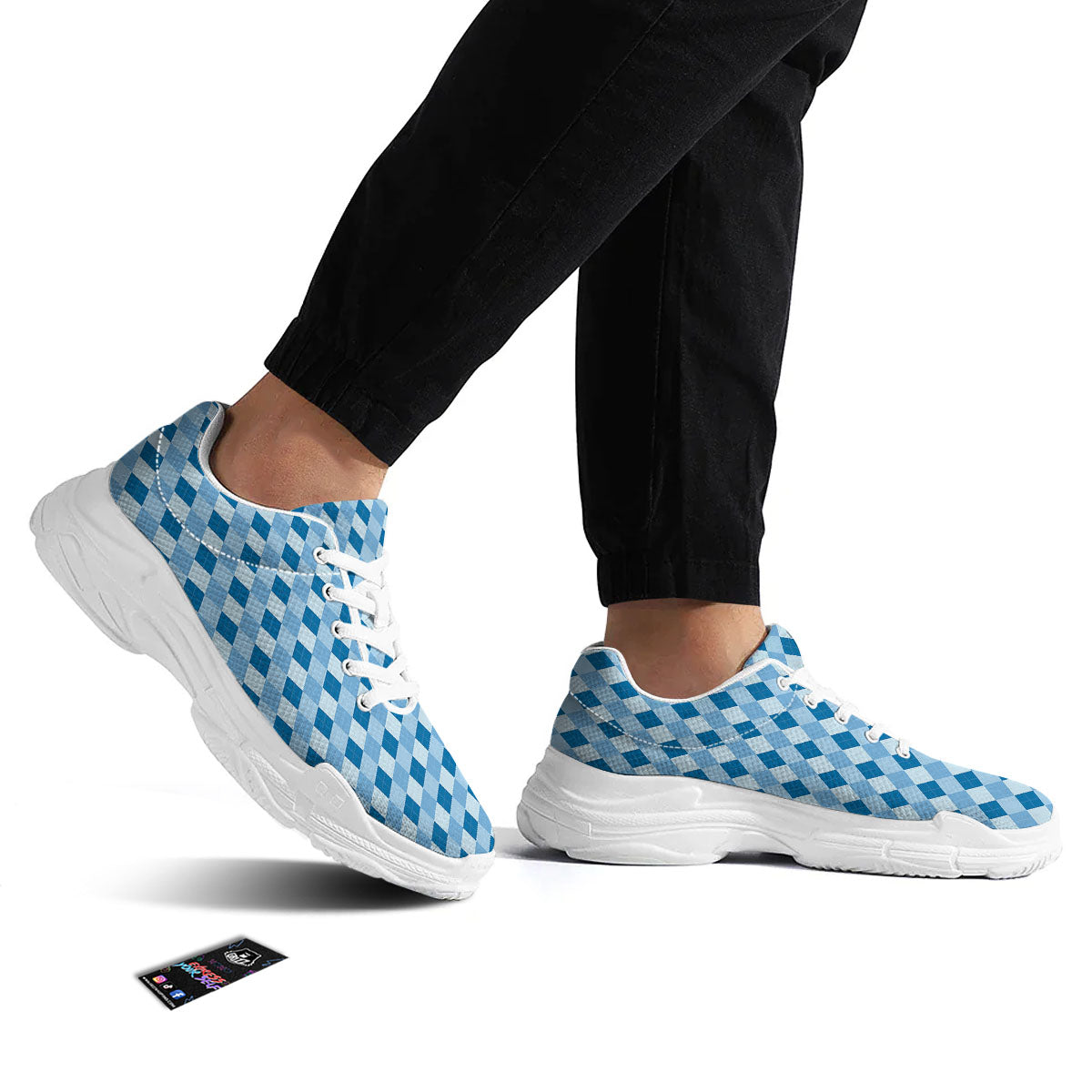 Argyle Blue Print Pattern White Chunky Shoes-grizzshop