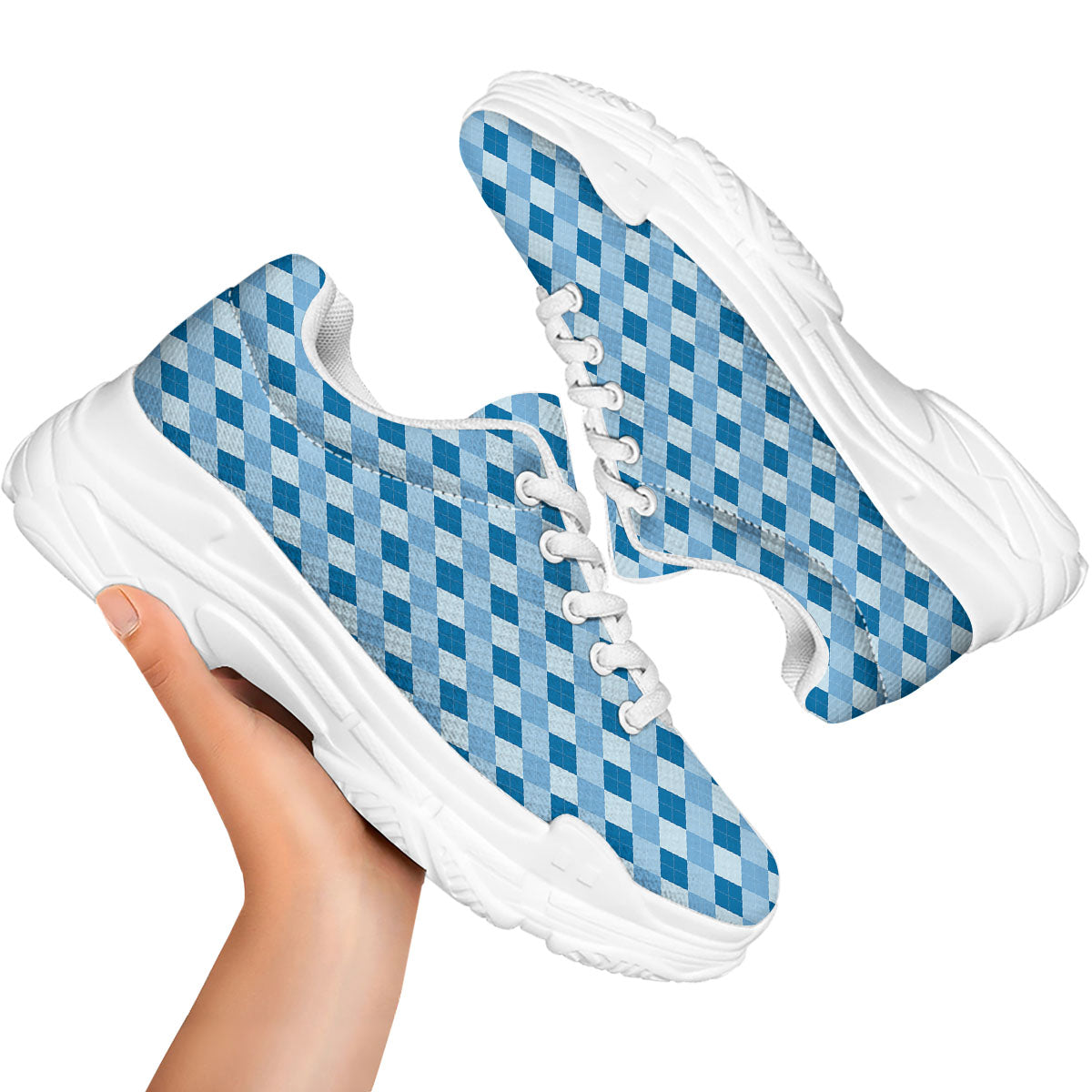 Argyle Blue Print Pattern White Chunky Shoes-grizzshop