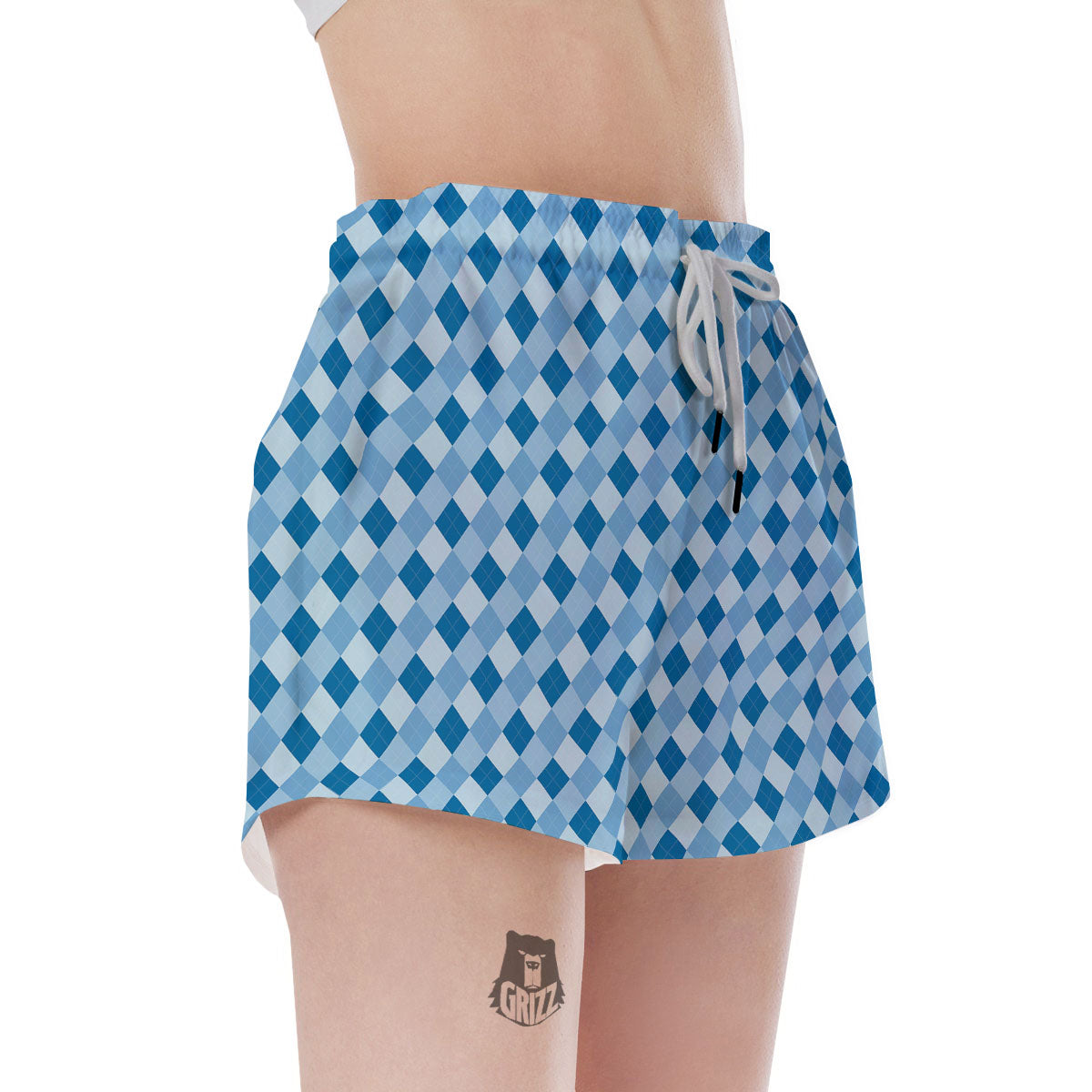 Argyle Blue Print Pattern Women's Shorts-grizzshop