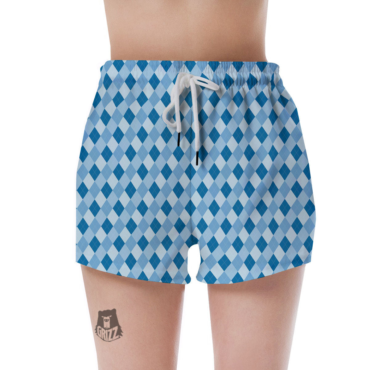 Argyle Blue Print Pattern Women's Shorts-grizzshop