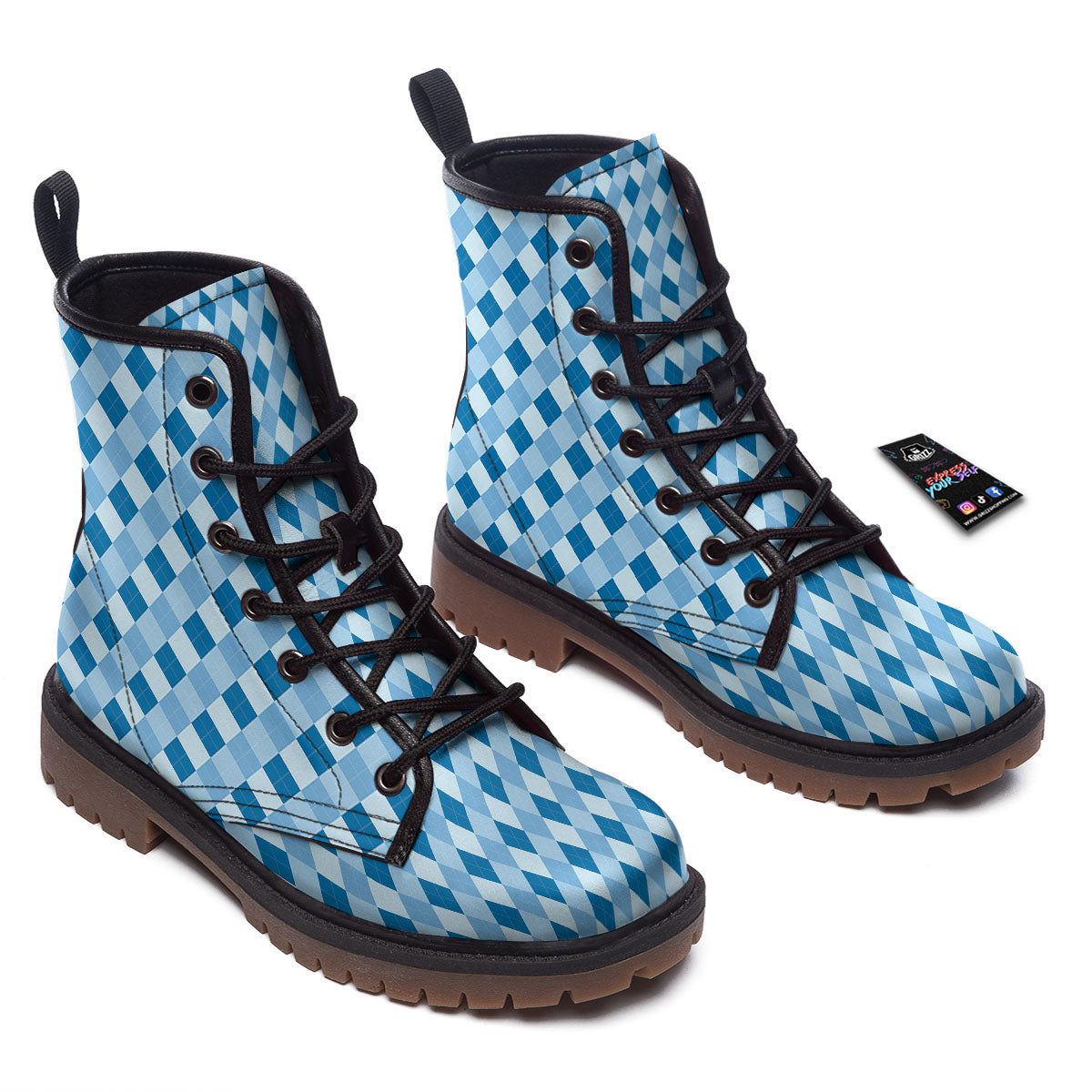 Argyle Blue Print Pattern Work Boots-grizzshop