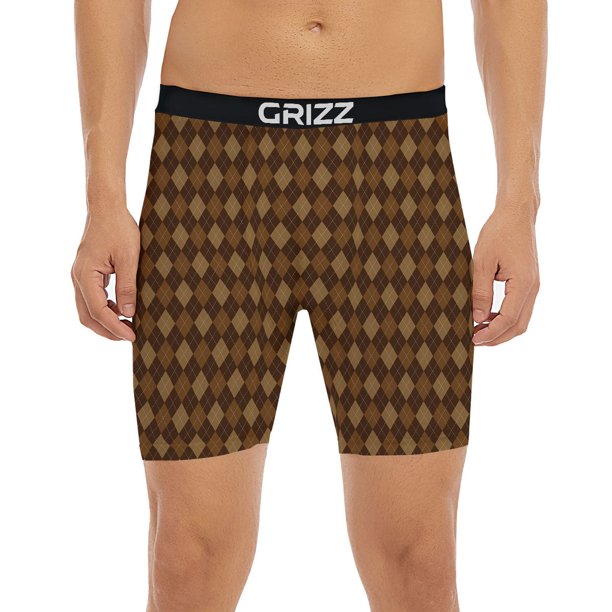 Argyle Brown Print Pattern Boxer Briefs-grizzshop