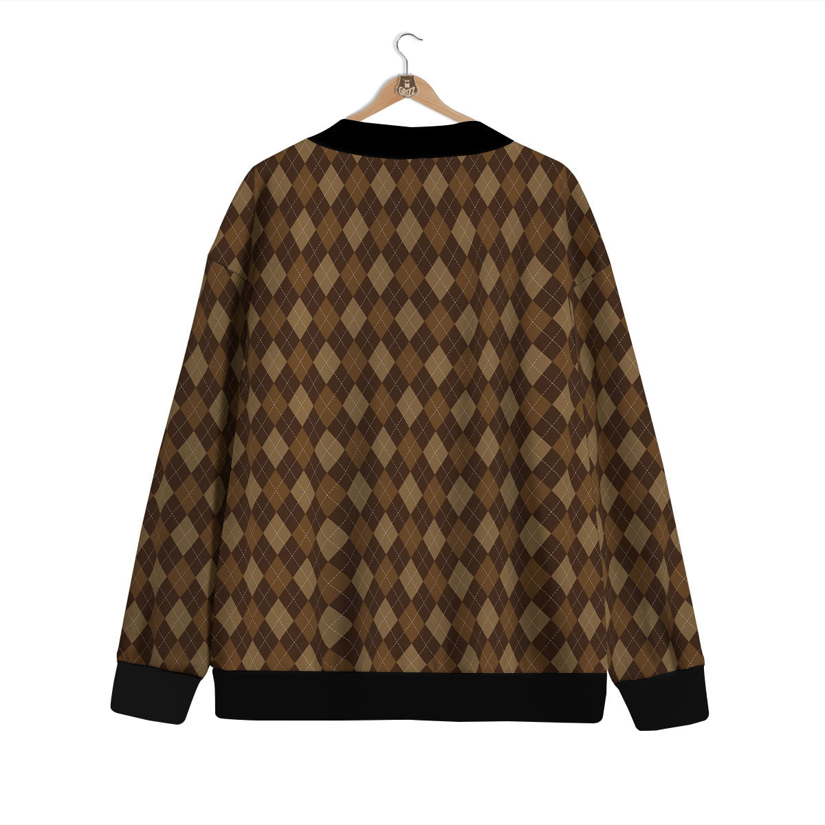 Argyle Brown Print Pattern Cardigan-grizzshop