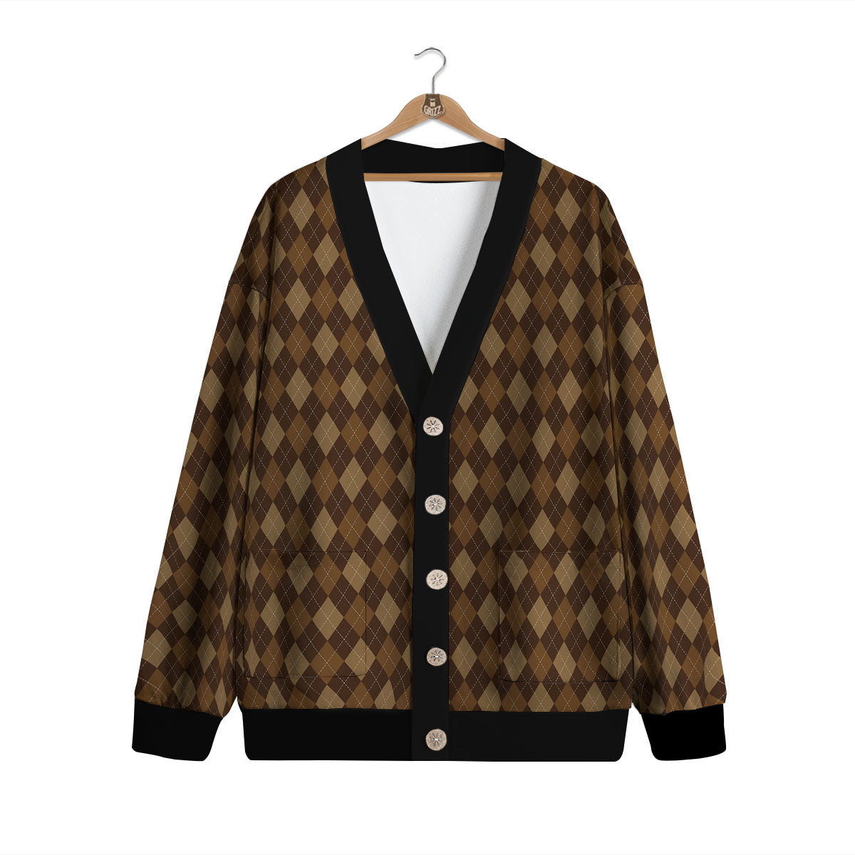 Argyle Brown Print Pattern Cardigan-grizzshop