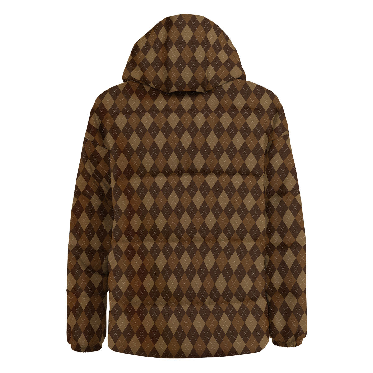 Argyle Brown Print Pattern Down Jacket-grizzshop