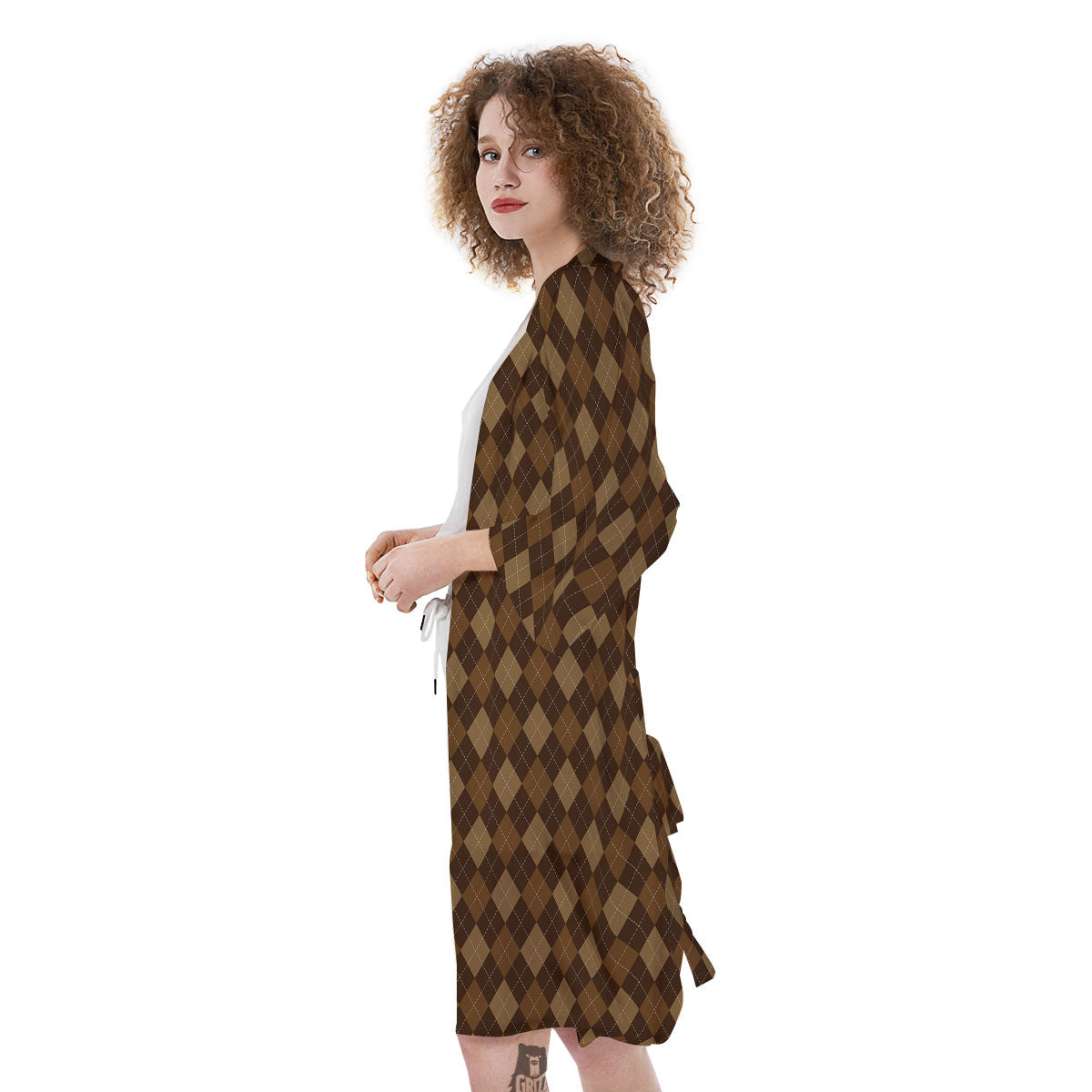 Argyle Brown Print Pattern Kimono-grizzshop