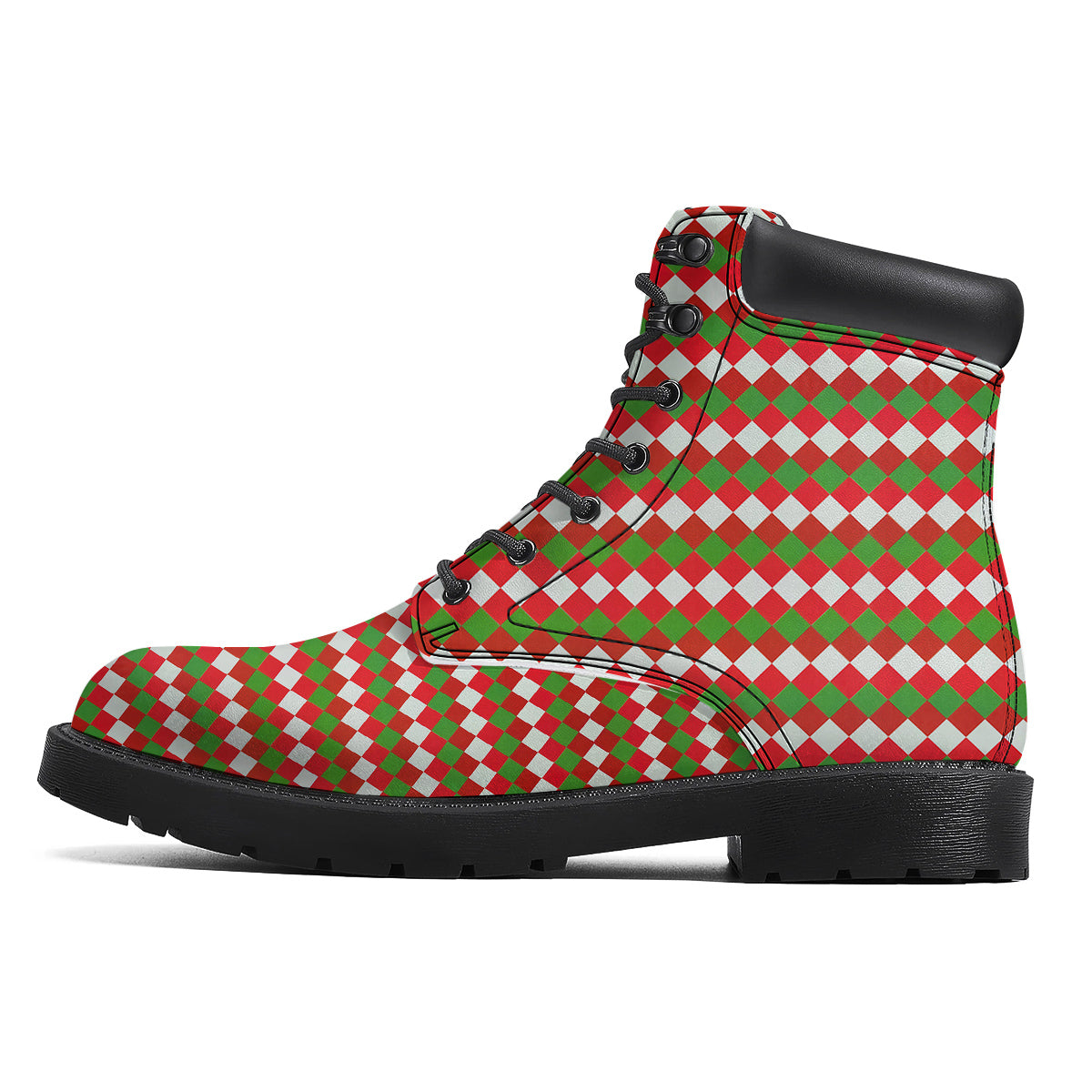 Argyle Christmas Themed Print Pattern Boots-grizzshop