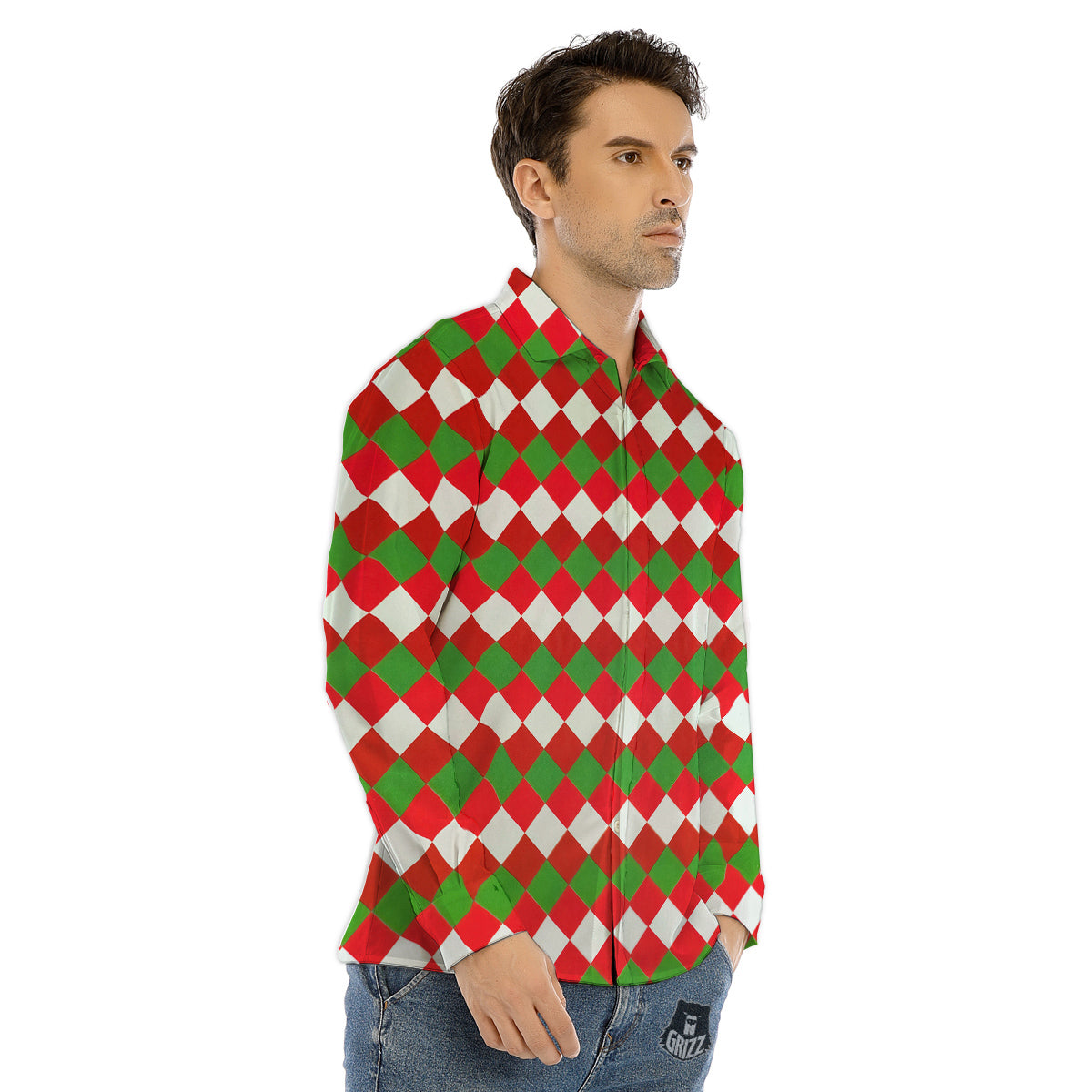 Argyle Christmas Themed Print Pattern Men's Dress Shirts-grizzshop