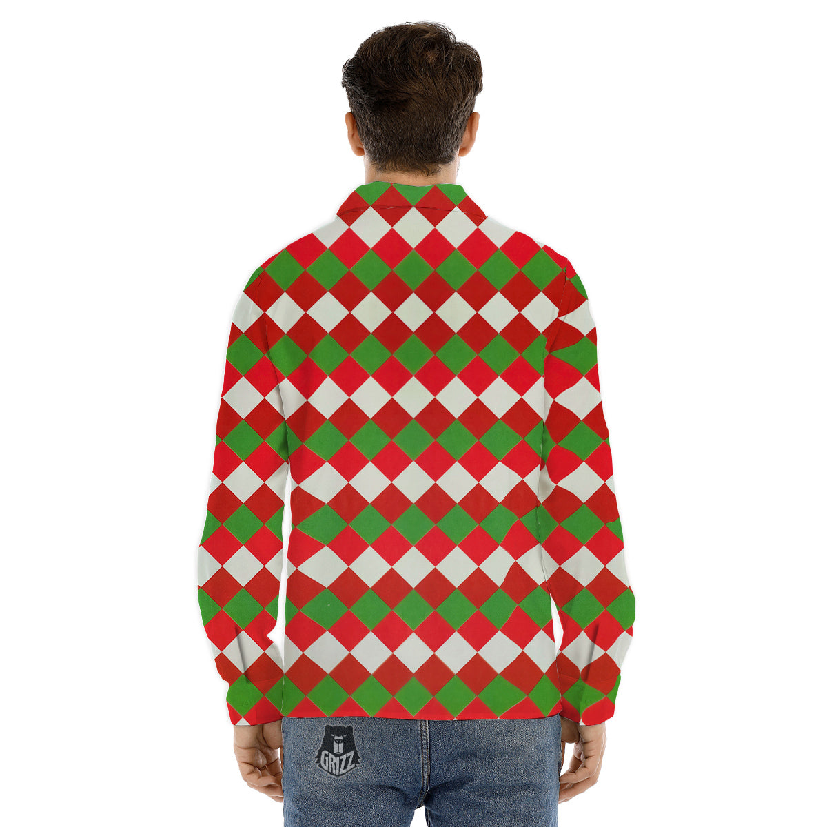 Argyle Christmas Themed Print Pattern Men's Dress Shirts-grizzshop