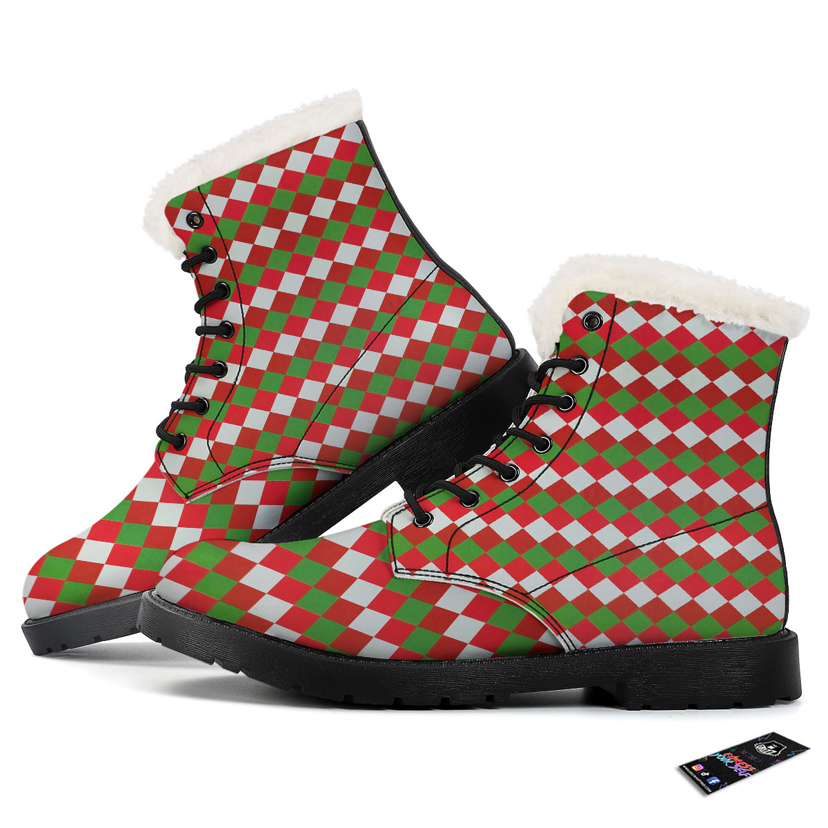 Argyle Christmas Themed Print Pattern Winter Boots-grizzshop