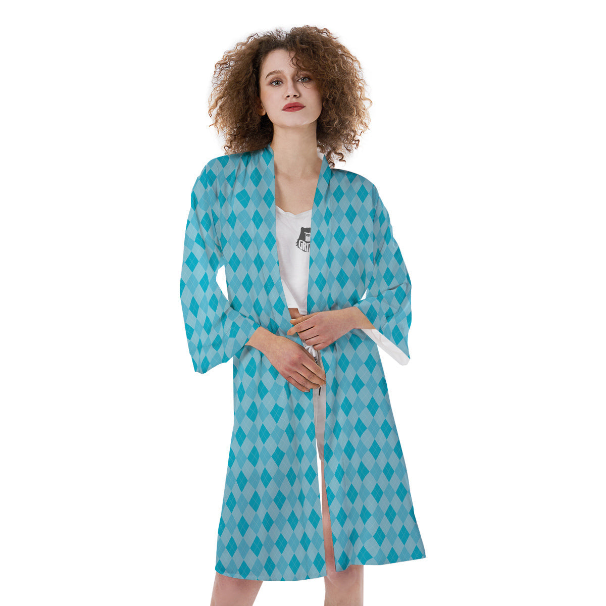 Argyle Classic Blue Print Pattern Kimono-grizzshop