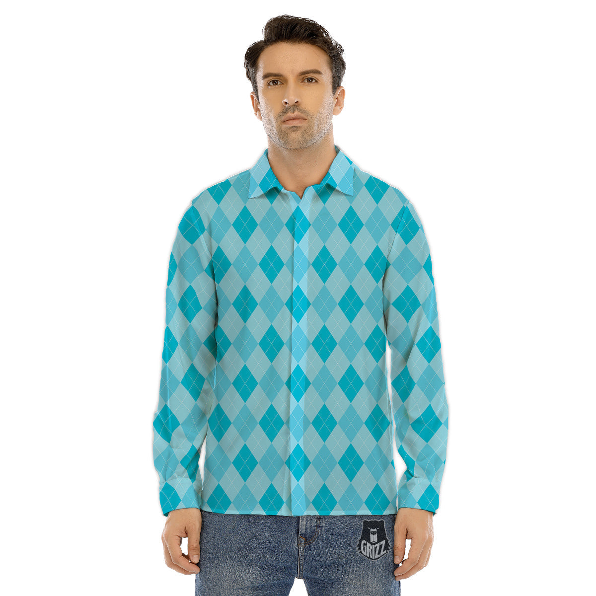 Argyle Classic Blue Print Pattern Men's Dress Shirts-grizzshop