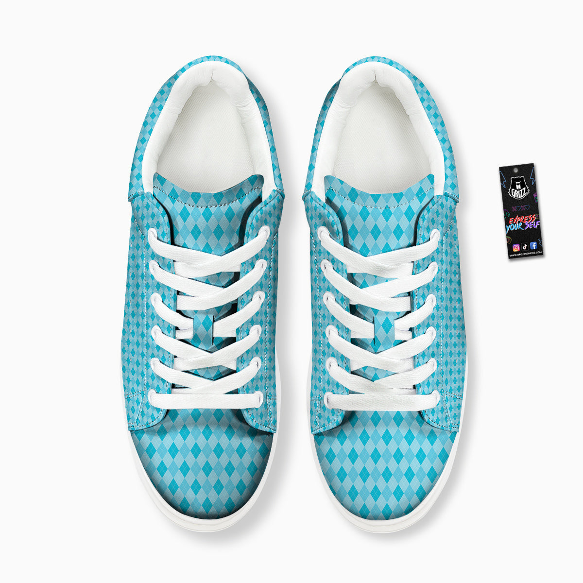 Argyle Classic Blue Print Pattern Platform Shoes-grizzshop
